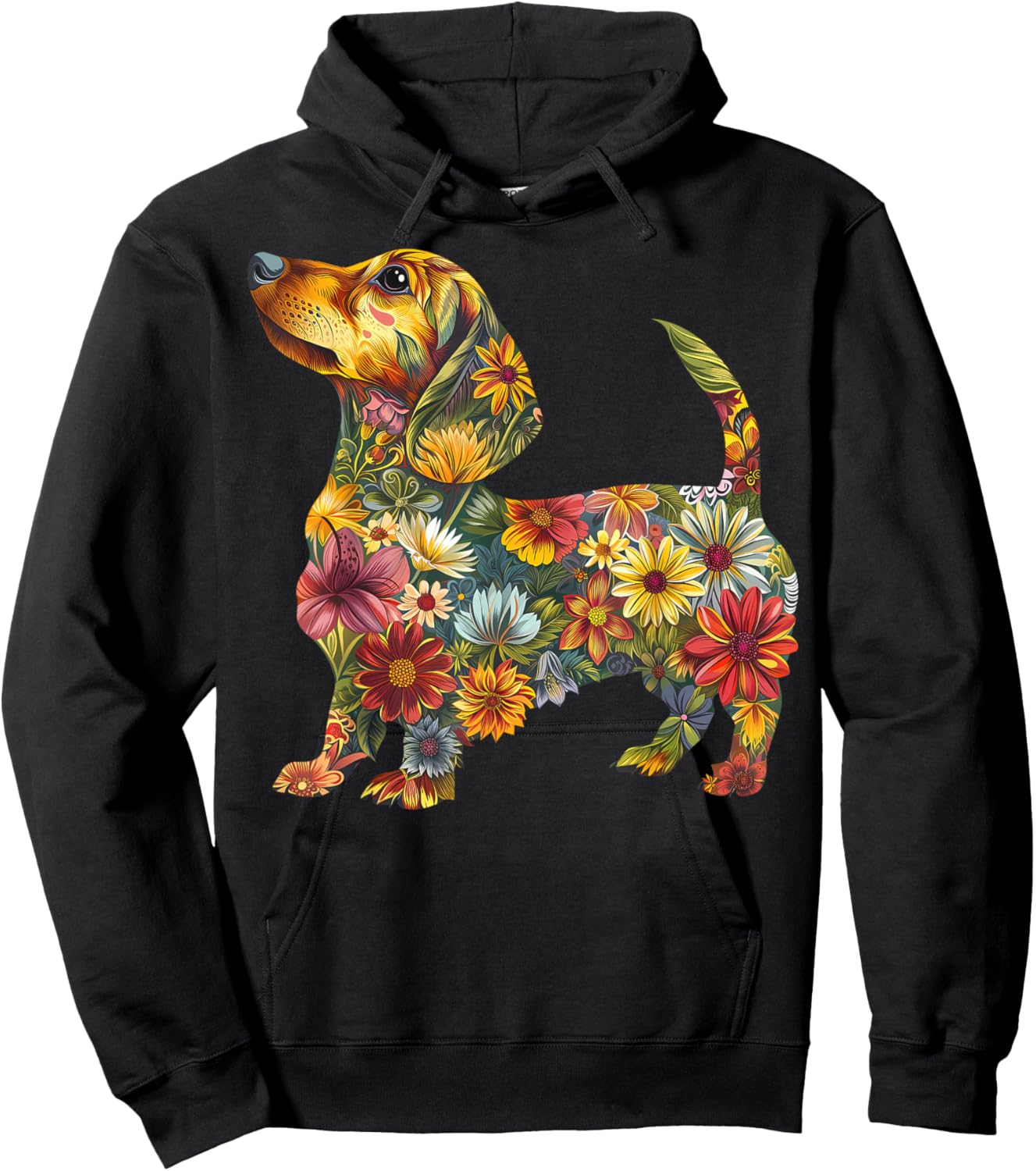 Floral Dachshund Cute Pet Dog Animal Lover Doxie Mama Women Hoodie - Hoodie | Black