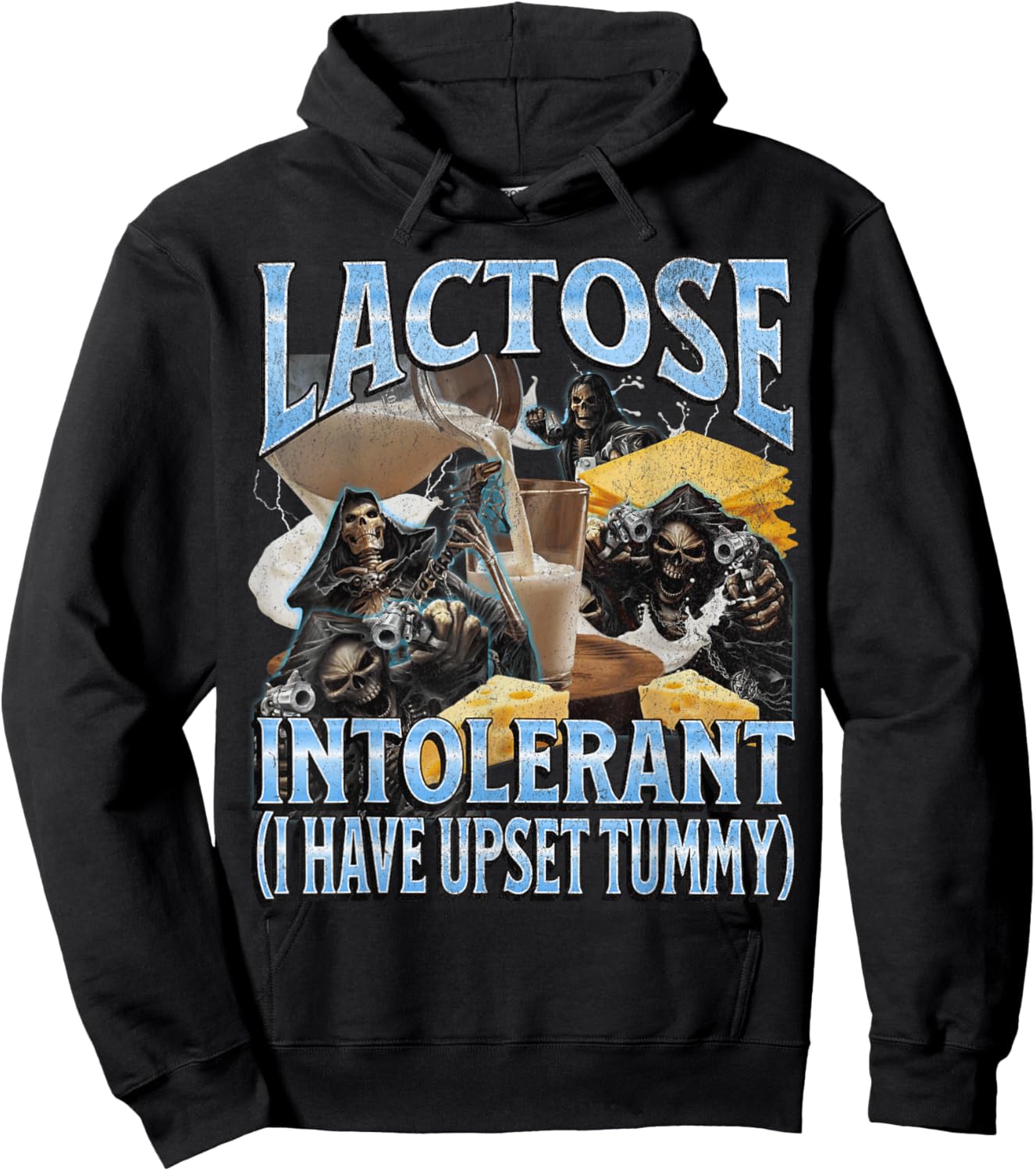 Lactose Intolerant Upset Tummy Funny Hard Skeleton Meme Hoodie - Hoodie | Black