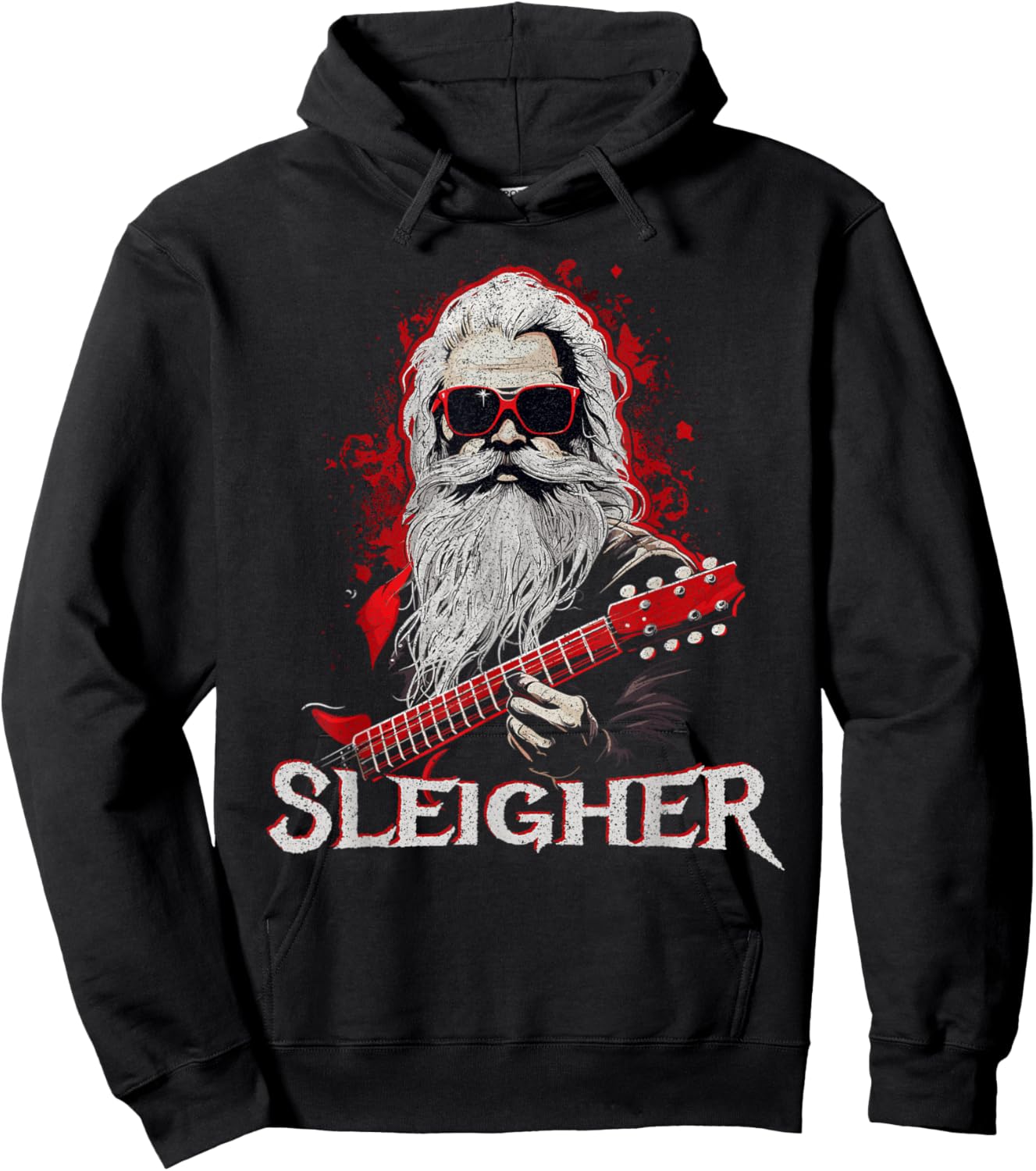 Funny Christmas Rocker Band Santa Playing Guitar Sleigher Hoodie - Hoodie | Black