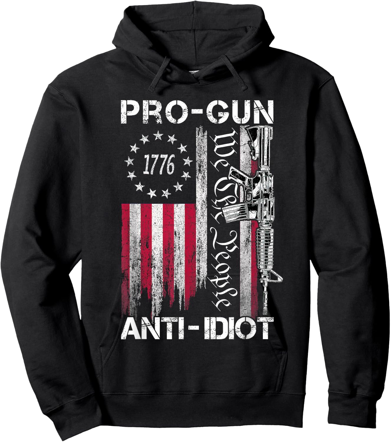 Pro Gun Anti Idiot Shirt Vintage USA Flag 2nd Amendment Hoodie - Hoodie | Black