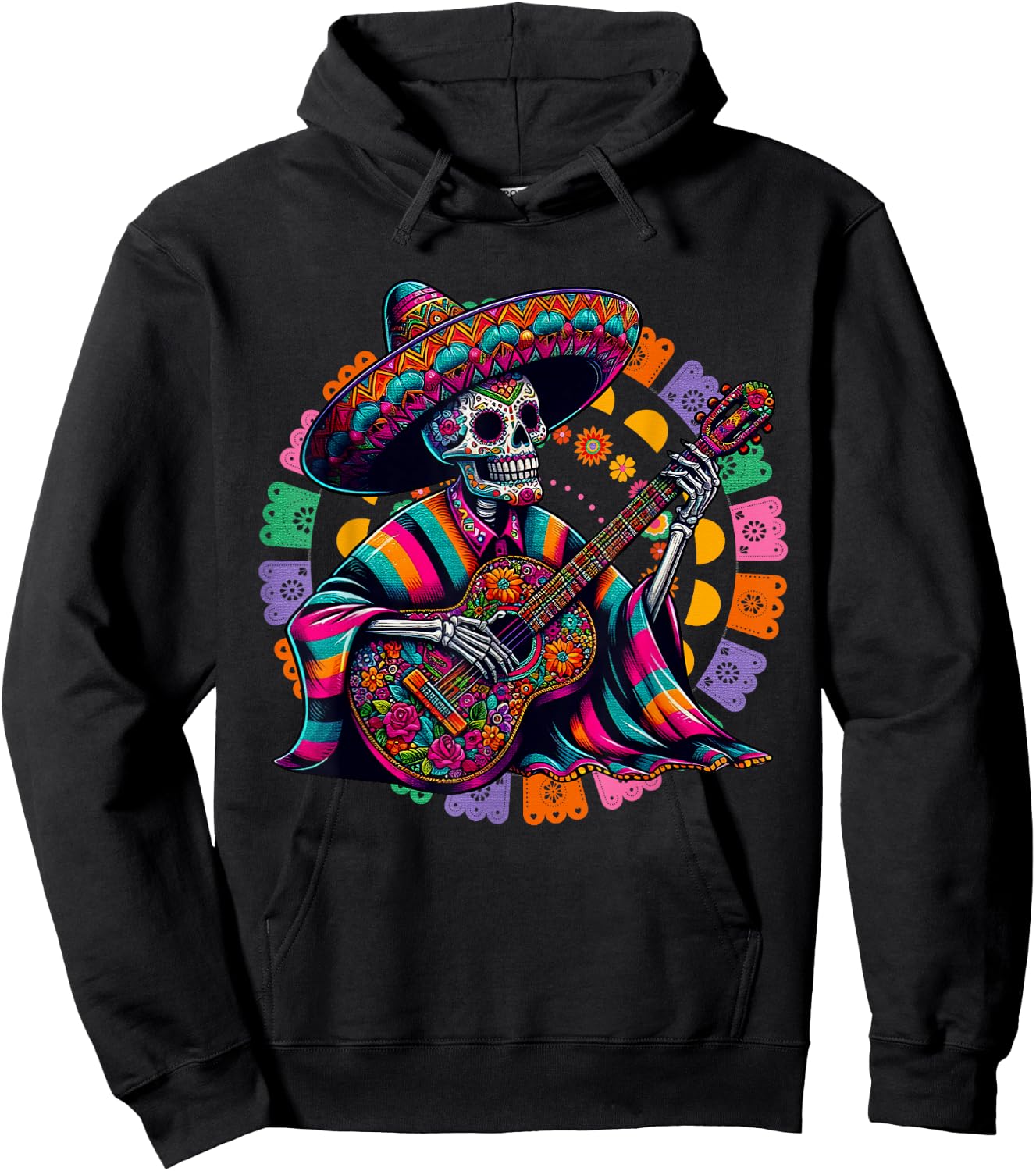 Dia De Los Muertos Skeleton playing guitar Sugar Skull Funny Hoodie - Hoodie | Black