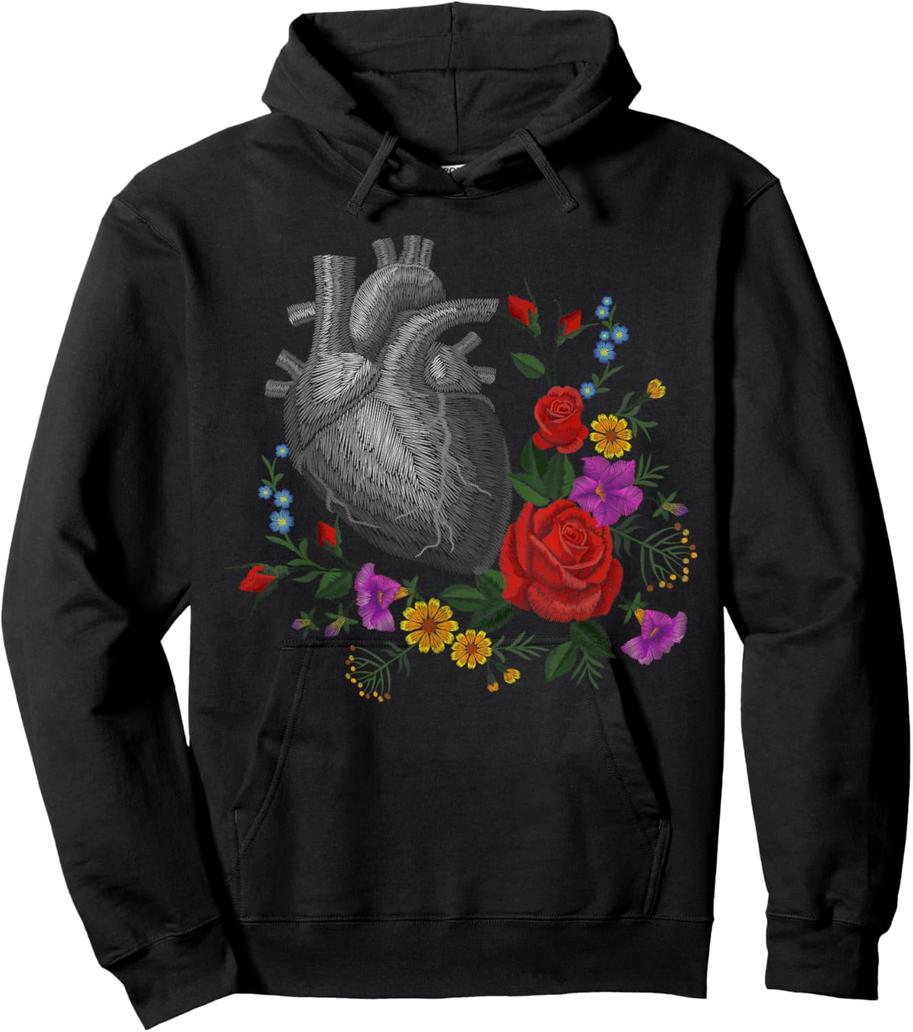 Anatomical Heart And Flowers Funny Men Women Cardiologist Hoodie - Hoodie | Black