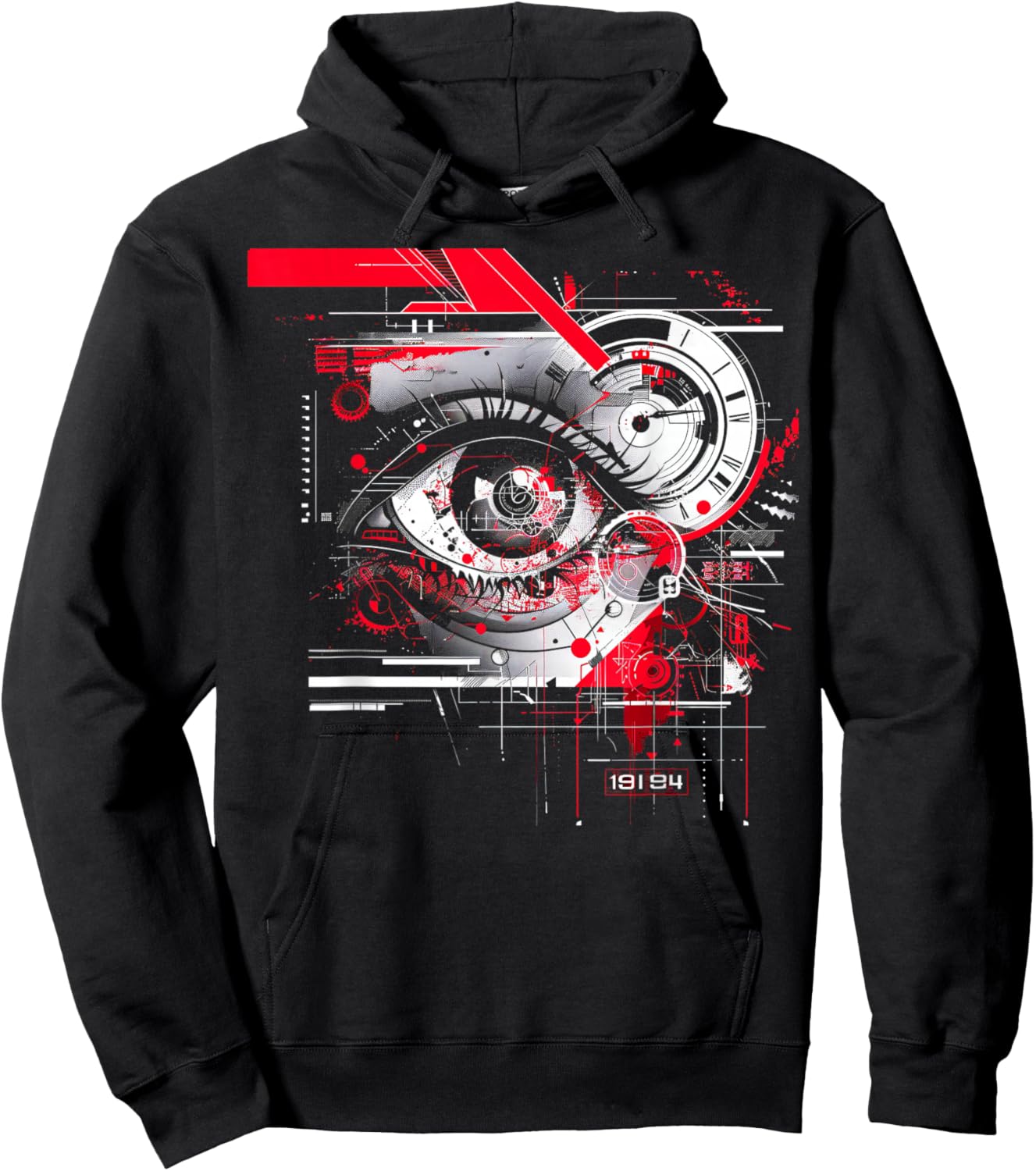 Abstract Red, Black Futuristic Eye Hoodie - Hoodie | Black