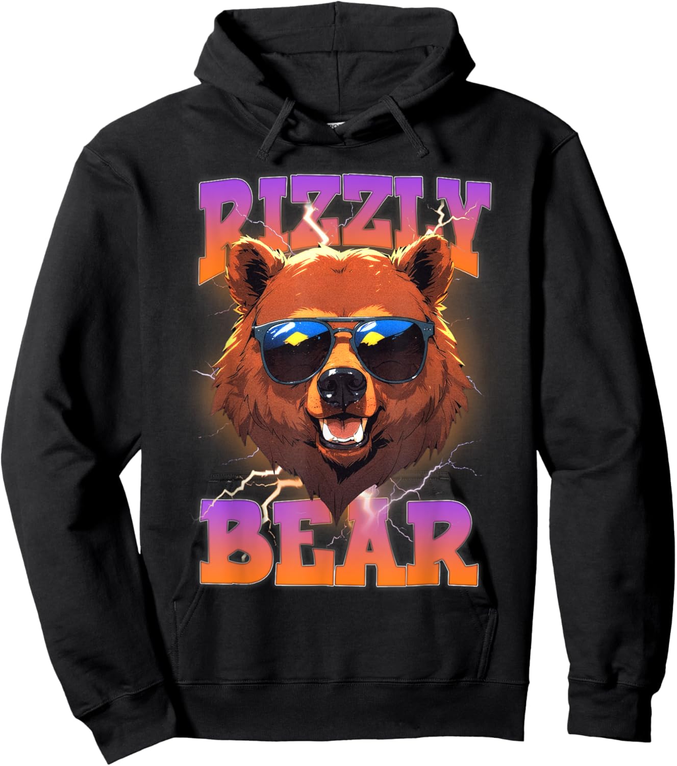Rizzly Bear Cool Bear Wearing Sunglasses Funny Rizz for Boys Hoodie - Hoodie | Black