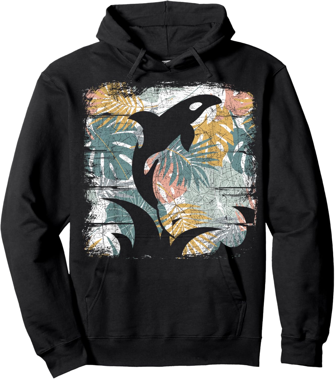 Tropical Nature Pattern Exotic Summer Vacation Whale Orca Hoodie - Hoodie | Black
