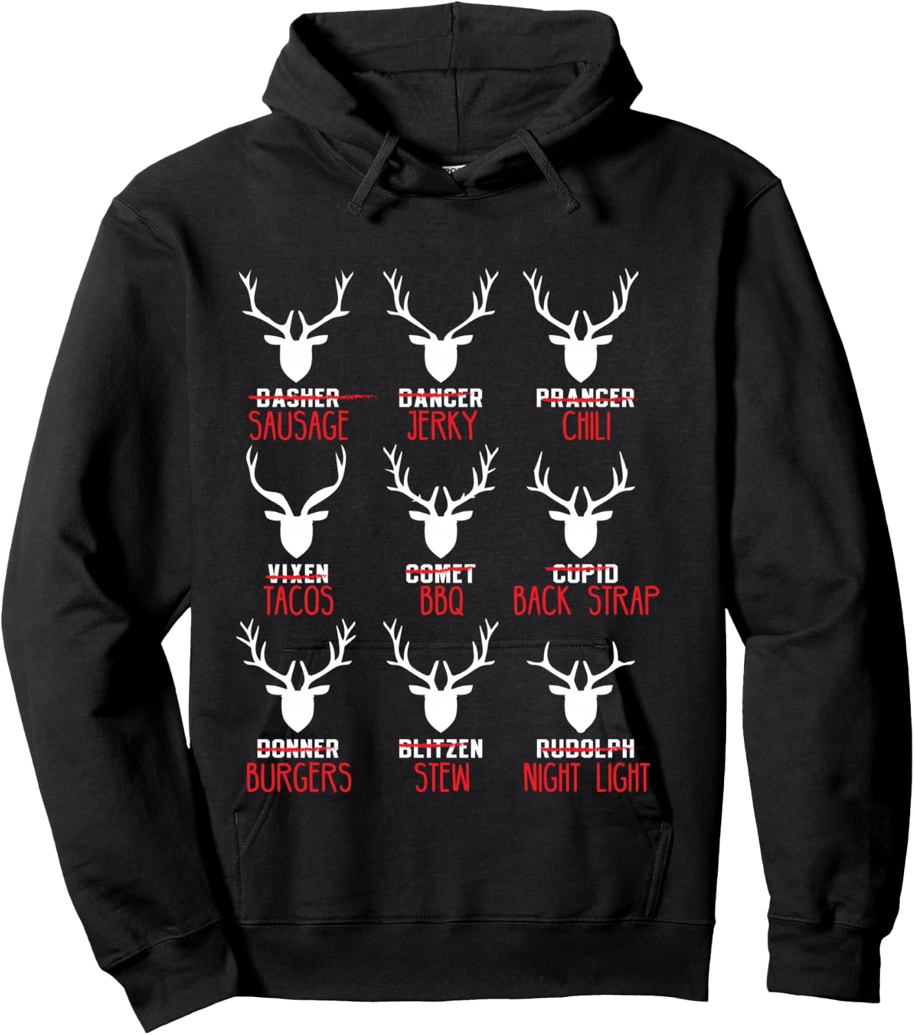 Funny Christmas Deer Hunters All of Santa's Reindeer design Hoodie - Hoodie | Black