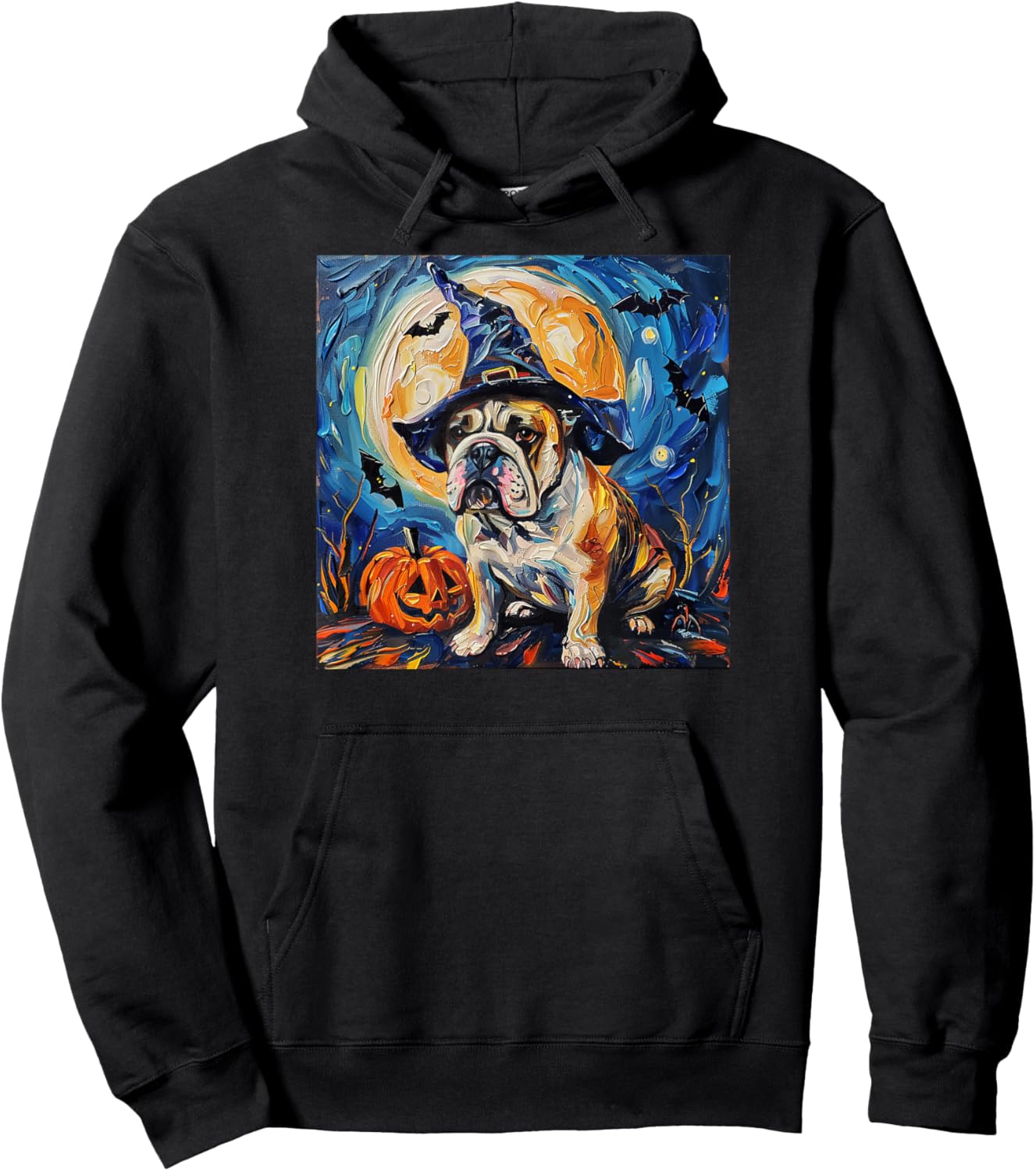 Cute Bulldog Witch | Funny Dog Halloween Hoodie - Hoodie | Black