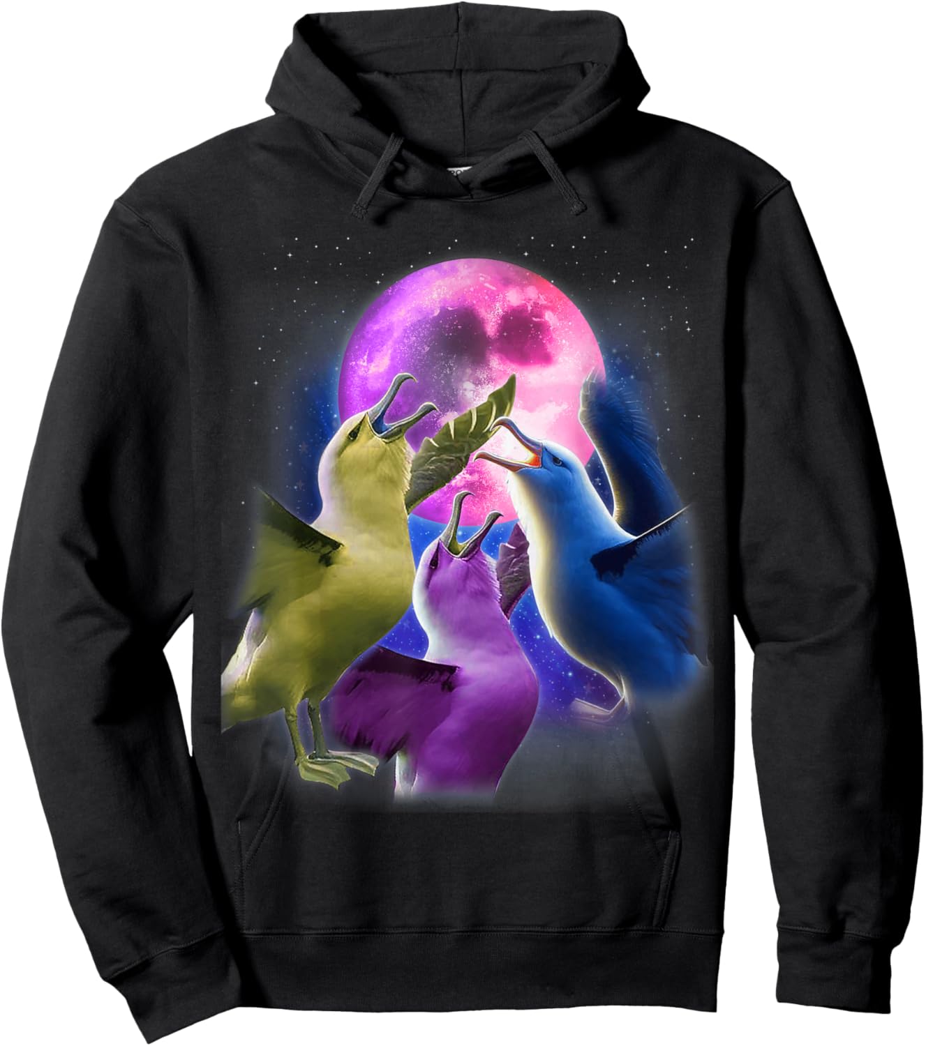 3 Albatrosses Howling At The Moon Funny Albatross Bird Lover Hoodie - Hoodie | Black
