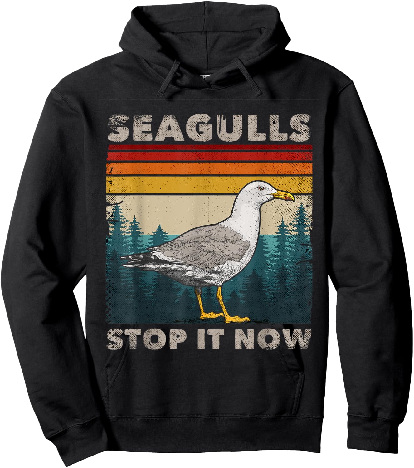 Funny Seagulls Stop It Now Bird Lover 80s Retro Seagull Hoodie - Hoodie | Black