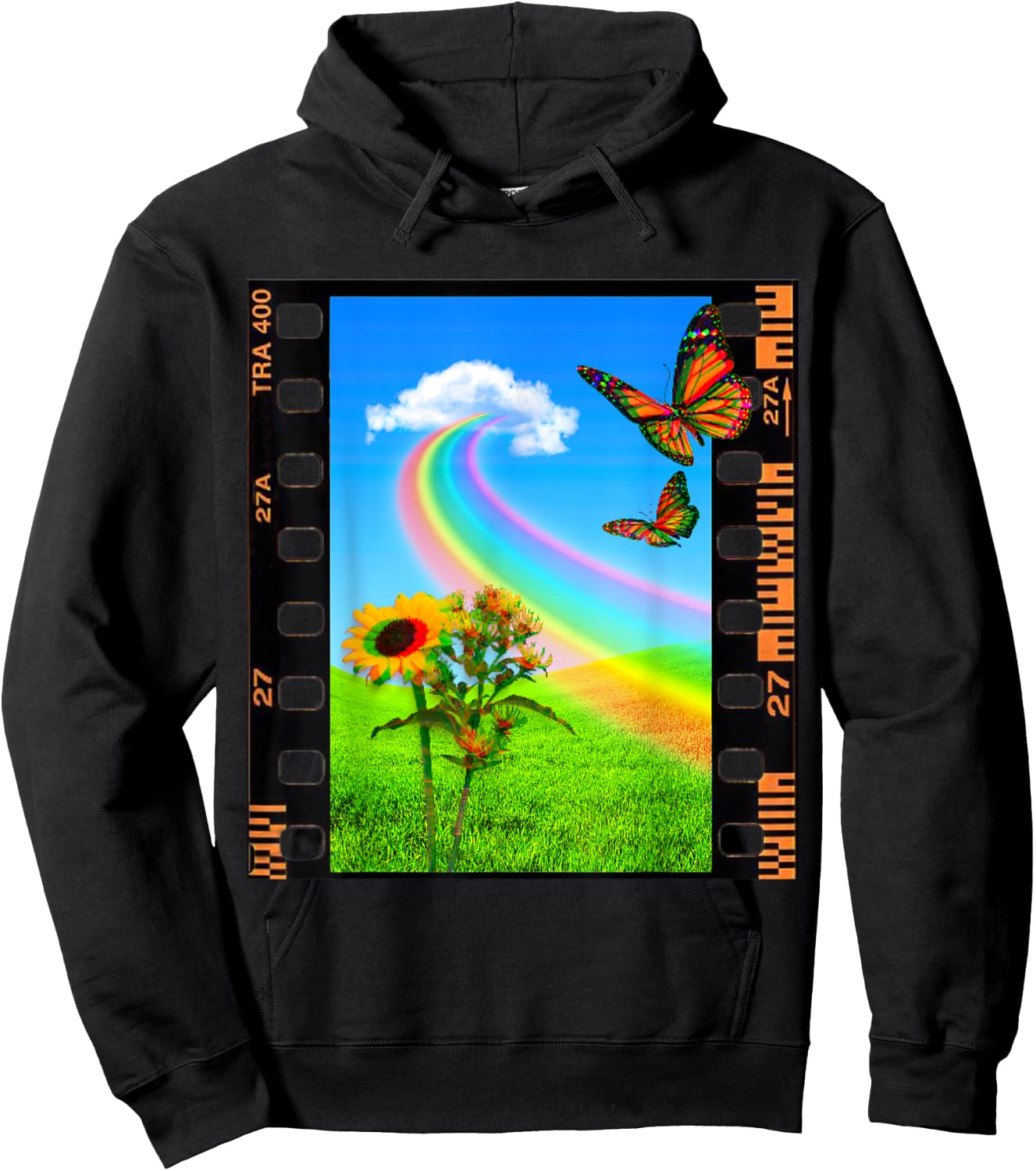 Dreamcore Aesthetic Field and Rainbow Dreamcore Hoodie - Hoodie | Black