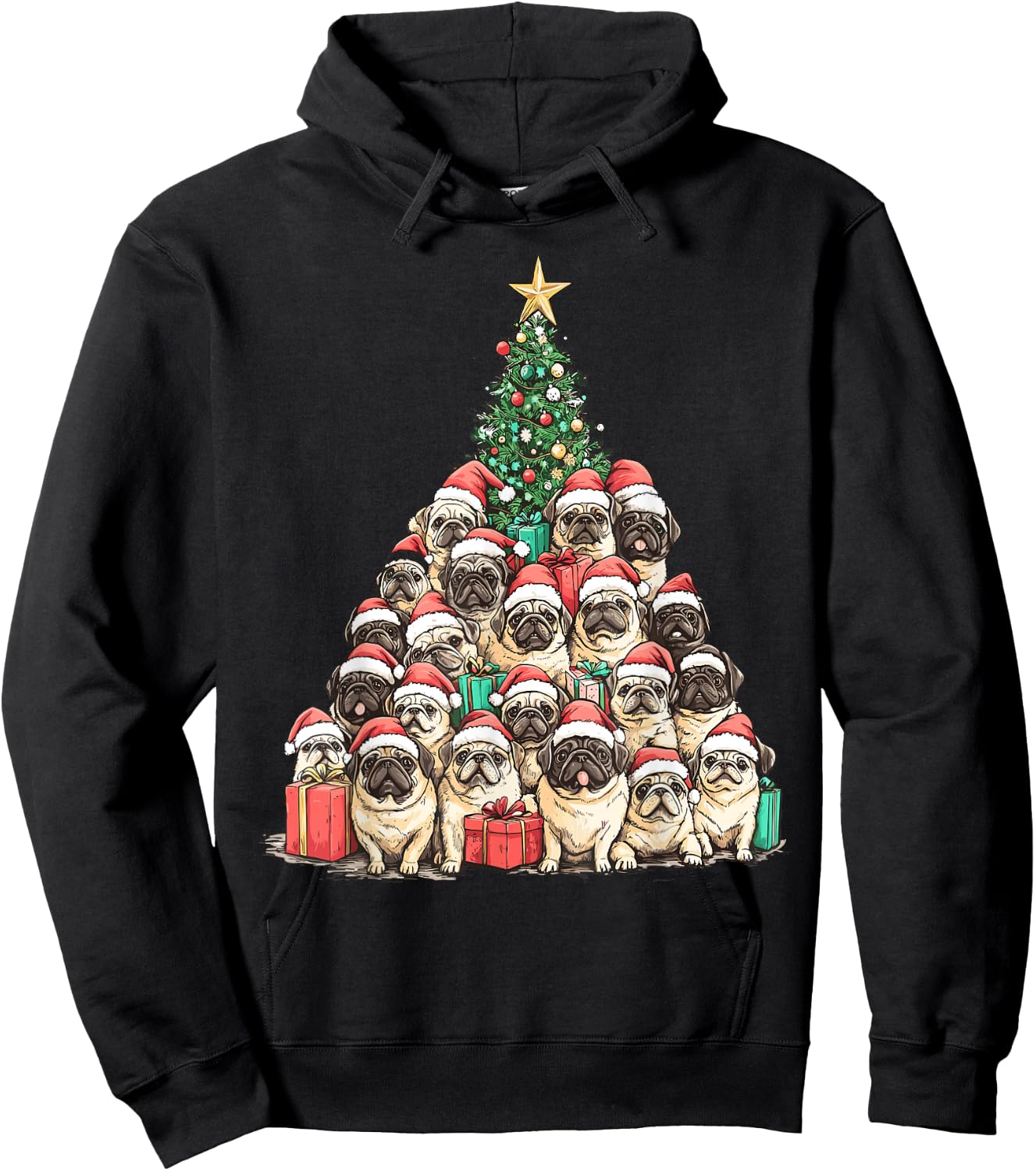 Pekingese Santa Christmas Tree Funny Xmas Dog Lover Pajama Hoodie - Hoodie | Black