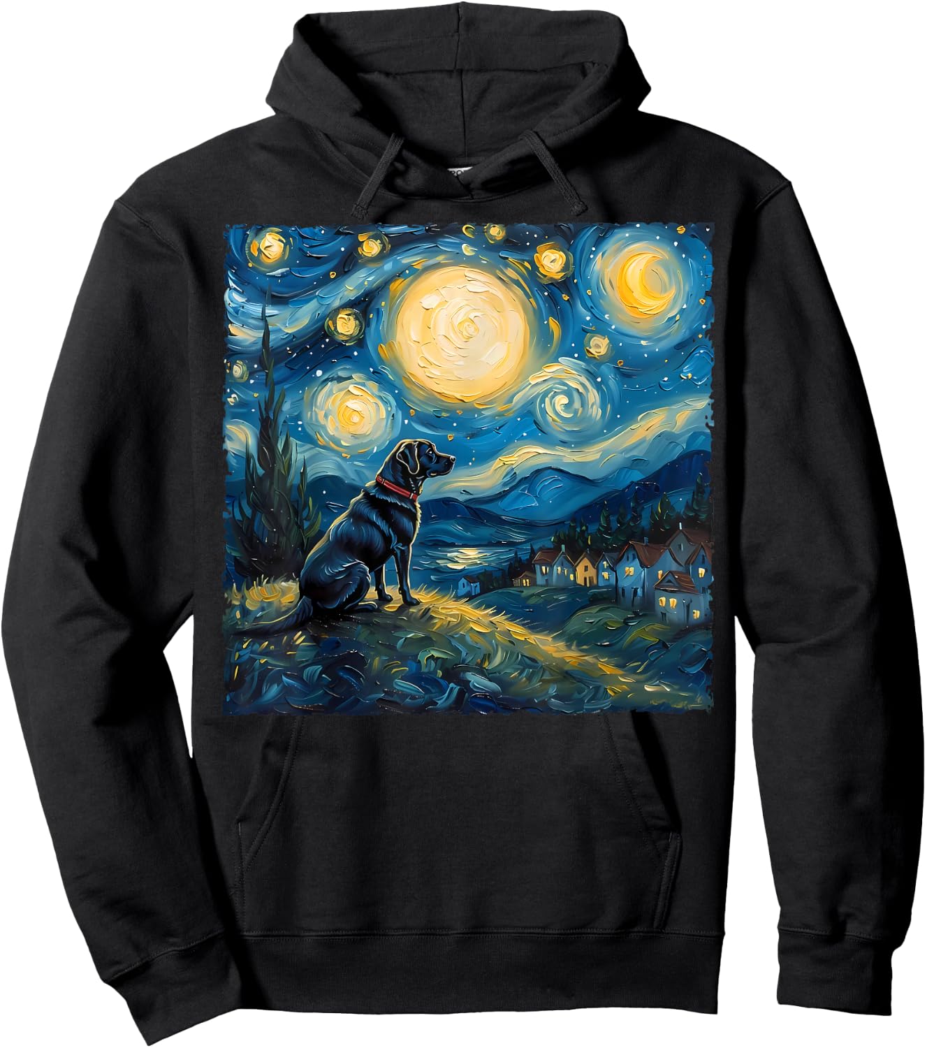 Labrador Retriever Dog Lovers Starry Night Van Gogh Style Hoodie - Hoodie | Black