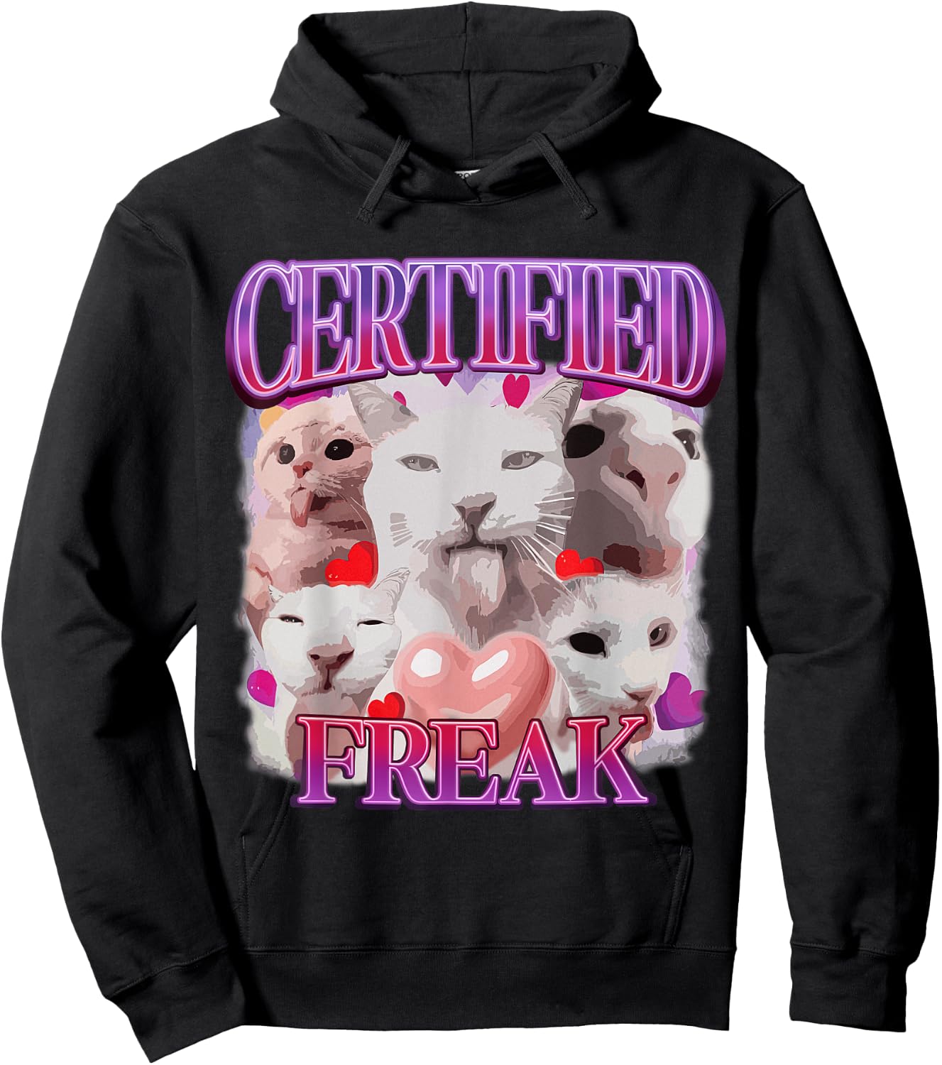 Cat Meme Certified Freak Eat Cement Cursed Cat Funny Hoodie - Hoodie | Black