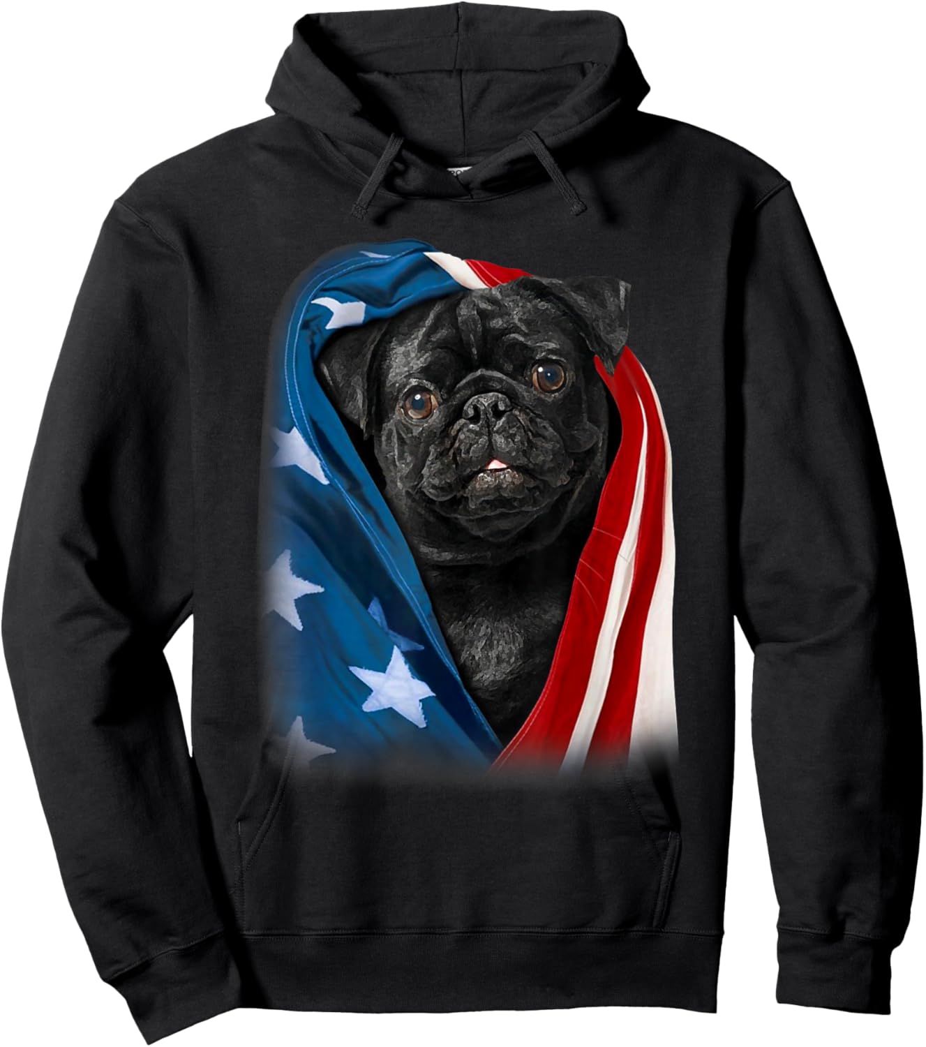 Pug Black Dog American Flag 4th Of July Animal Patriotic Men Hoodie - Hoodie | Black