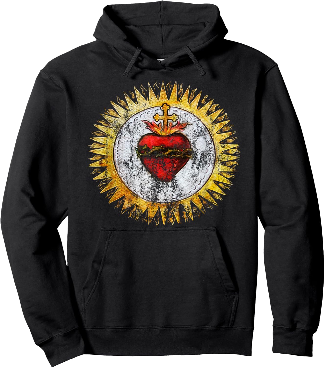 Sacred Heart of Jesus Christ Vintage Christian Hoodie - Hoodie | Black