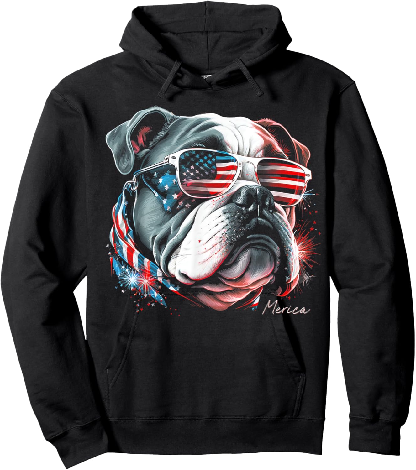 English Bulldog Dog 4th of July American Flag USA Funny Hoodie - Hoodie | Black