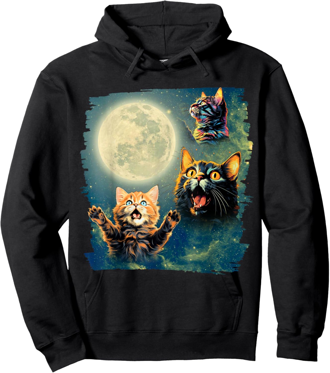 Cat Howling at the Moon funny Cats Hoodie - Hoodie | Black