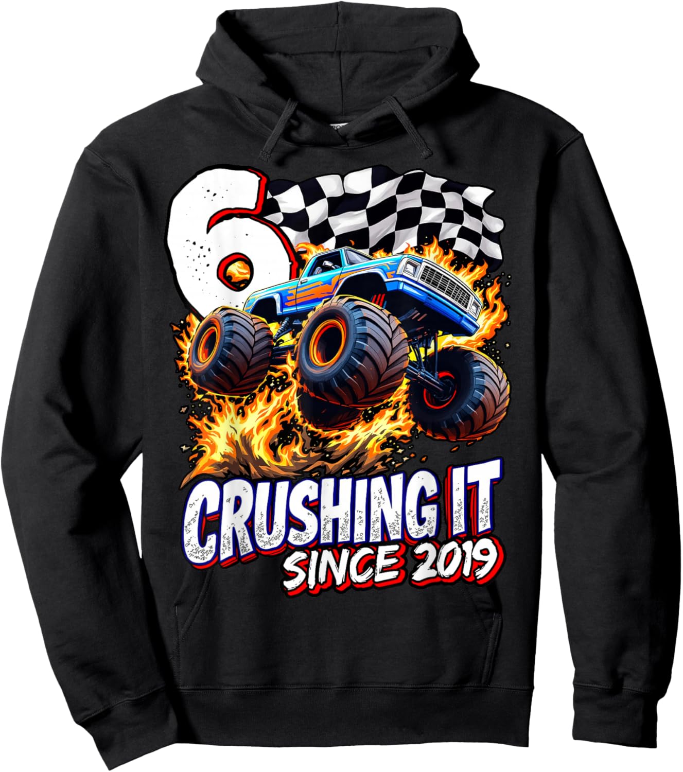 Birthday Monster Truck 6 year Old Boys 6th Party Born 2019 Hoodie - Hoodie | Black