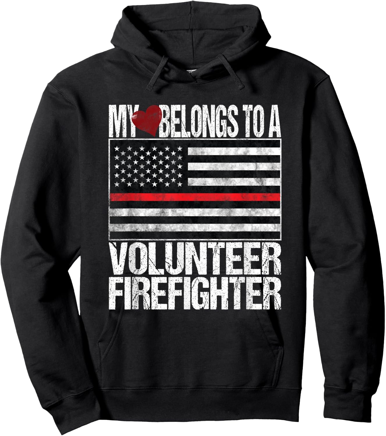 Red Line Flag Fireman Wife Girlfriend Volunteer Firefighter Hoodie - Hoodie | Black