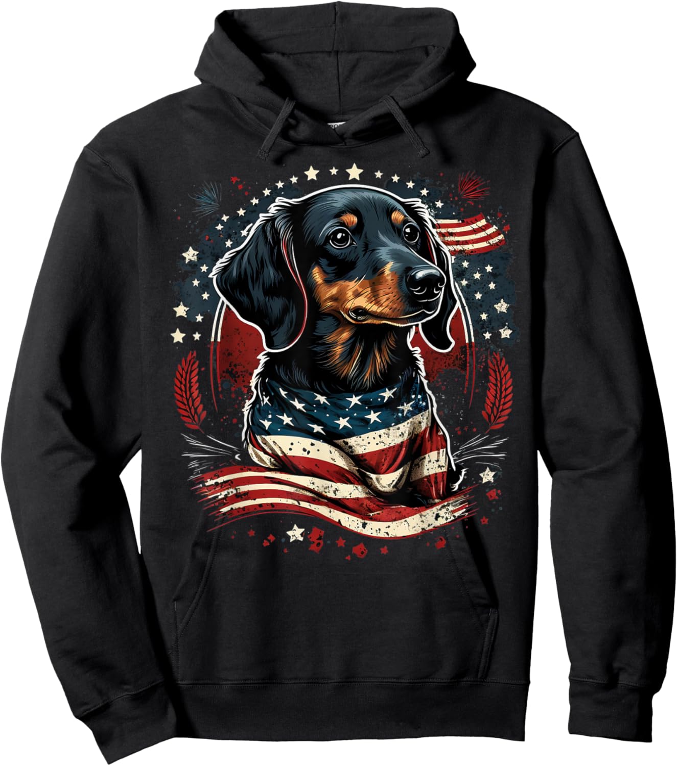 USA 4th Of July Dachshund on Patriotic American Dachshund Kids Men Hoodie - Hoodie | Black