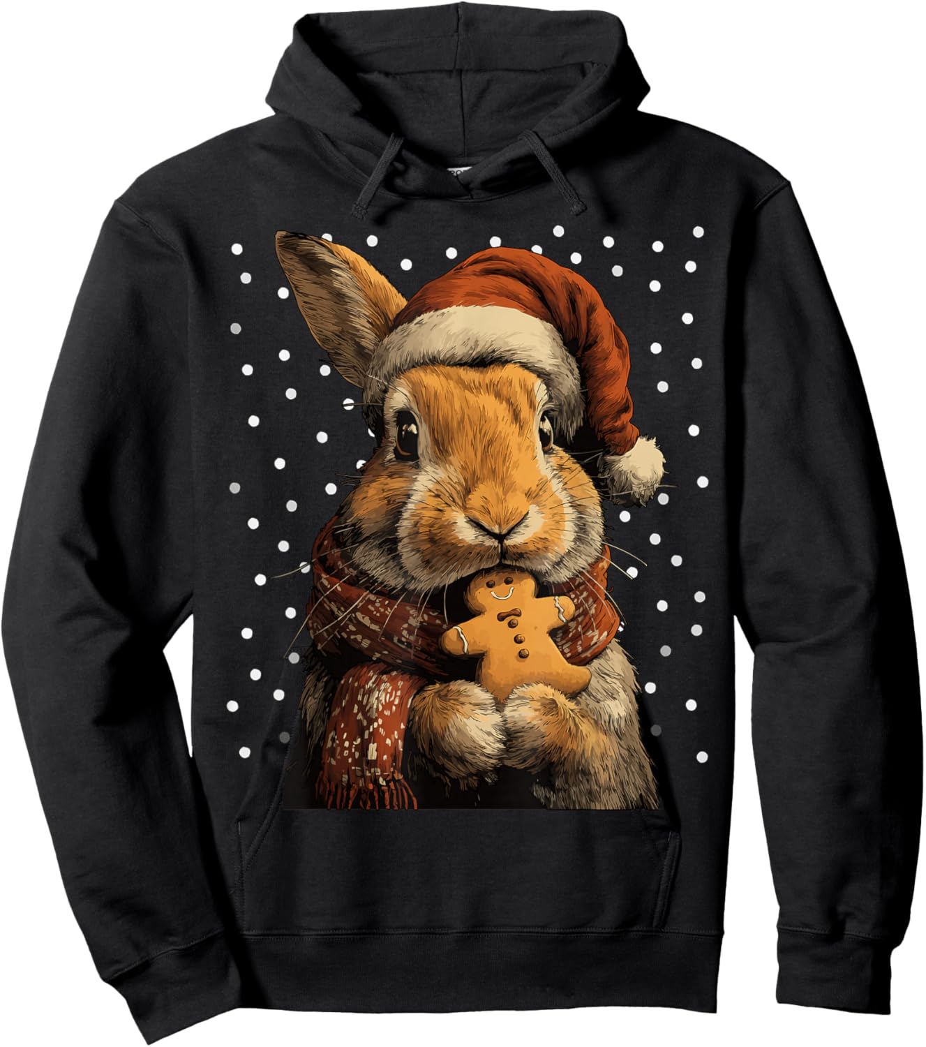 Christmas Rabbit in Santa Hat Gingerbread Cookie Snow Animal Hoodie - Hoodie | Black