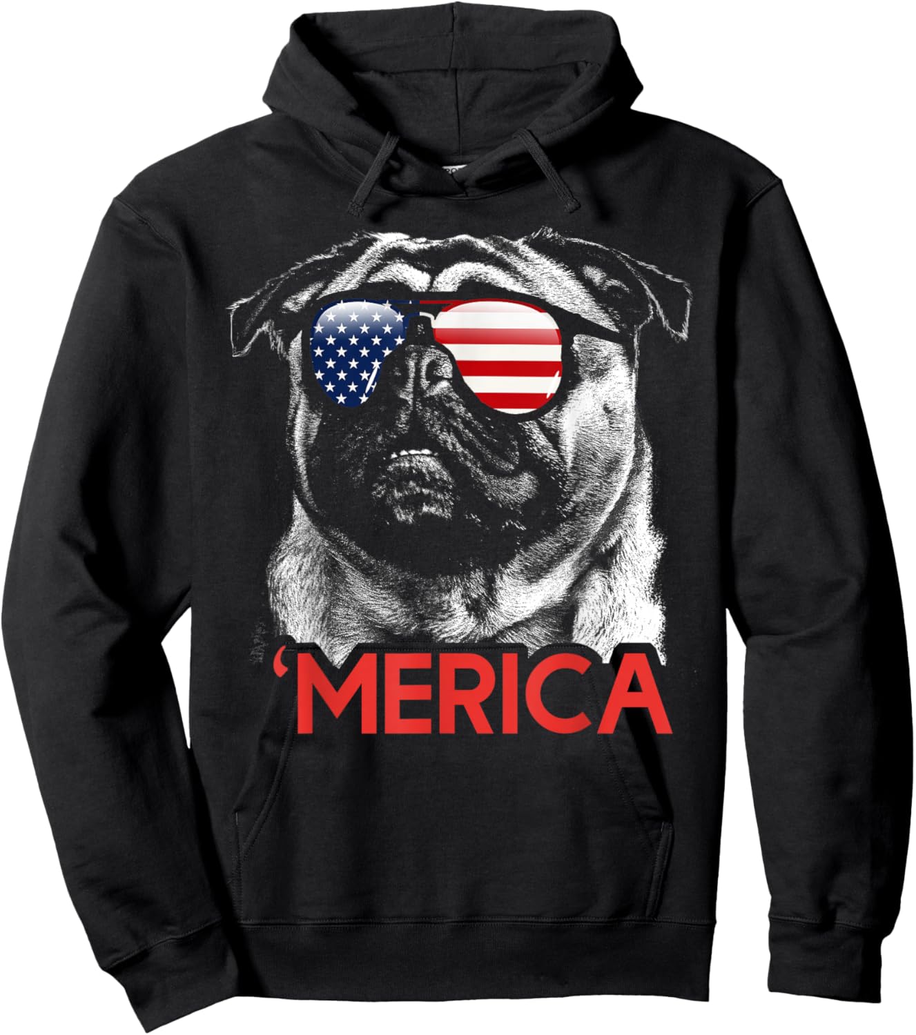 Merica Pug American Flag 4th of July Independence Day Women Men Hoodie - Hoodie | Black