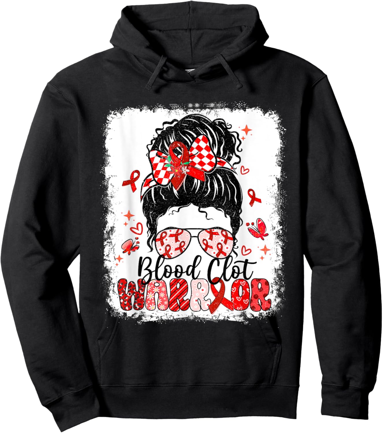 Warrior Messy Bun Red Ribbon Blood Clot Awareness Hoodie - Hoodie | Black