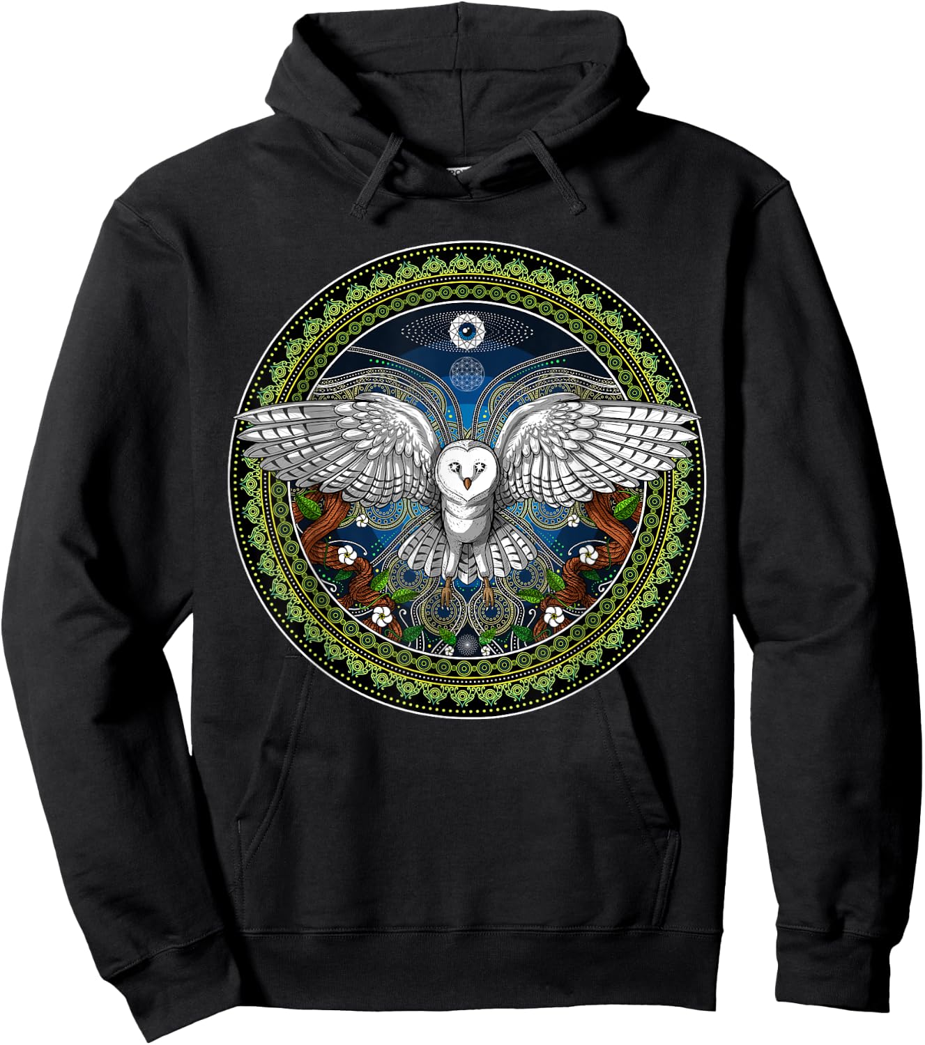 Owl Bird Psychedelic Sacred Geometry Hoodie - Hoodie | Black