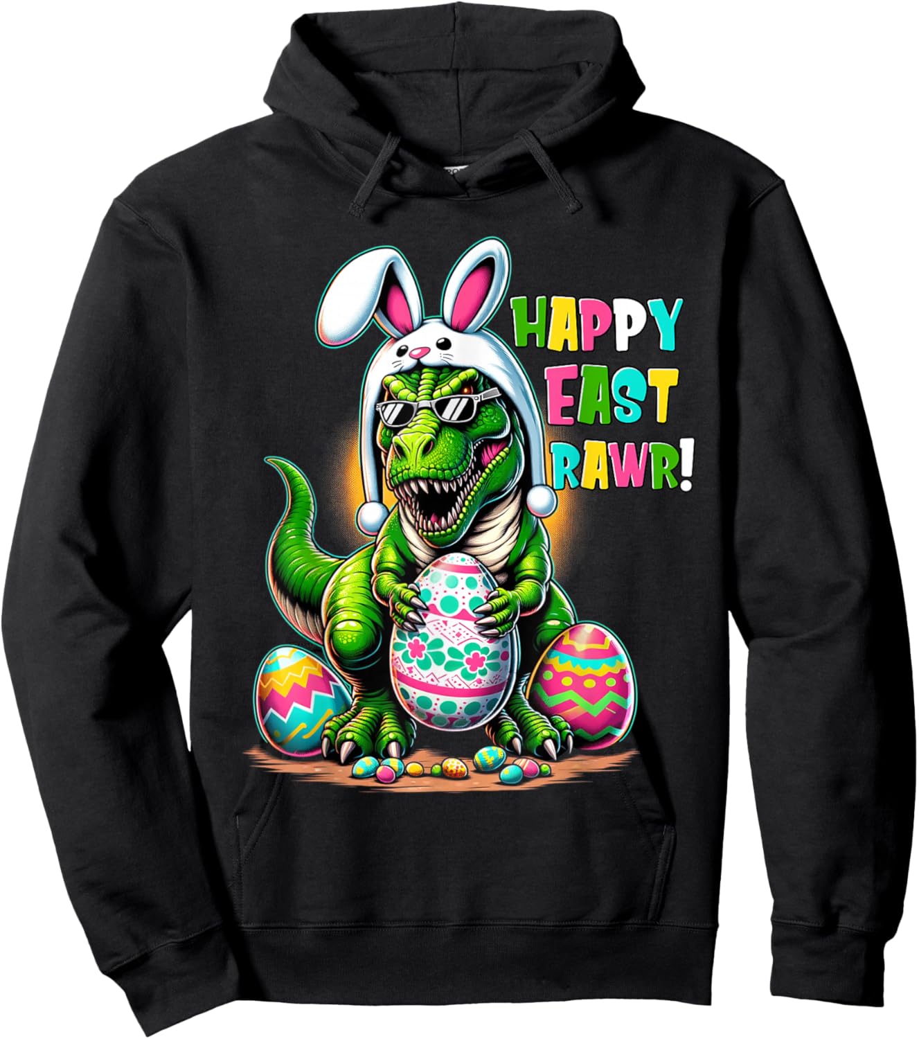 Happy Eastrawr Easter Day T Rex Dinosaur Dino Boys Kids Girl Hoodie - Hoodie | Black