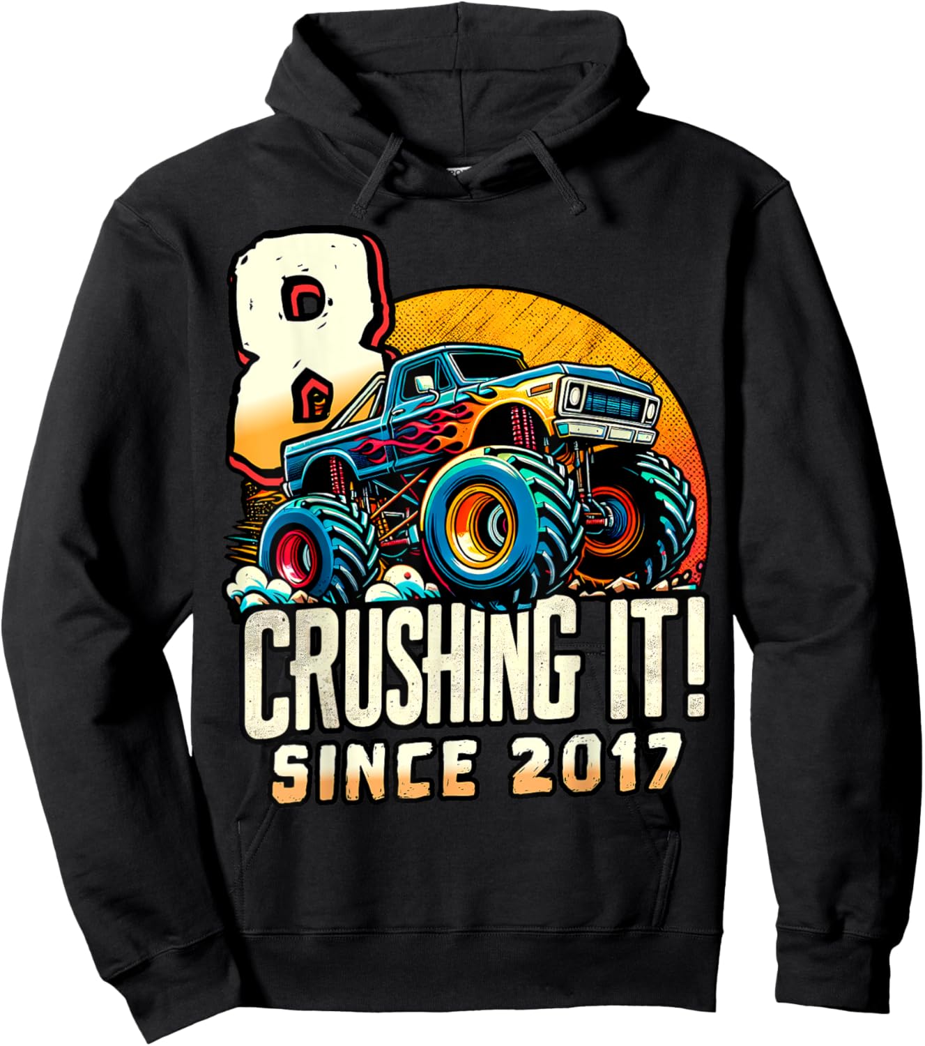 Birthday Monster Truck 8 year Old Boys 8th Party Born 2017 Hoodie - Hoodie | Black