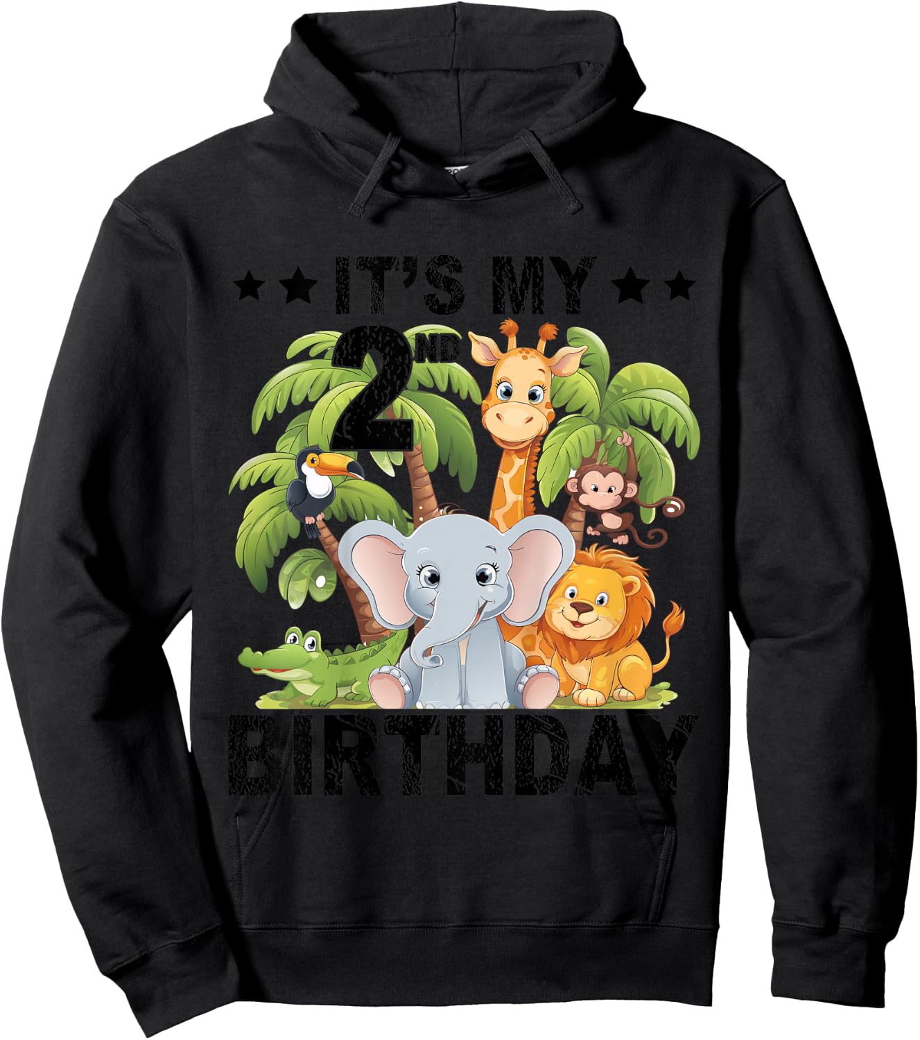 Kids It's My 2nd Birthday Zoo Safari Jungle Animals Theme Funny Hoodie - Hoodie | Black