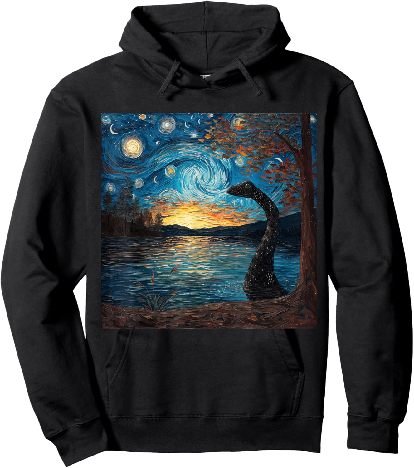 Loch Ness Monster Starry Night Van Gogh Style Nessie Hoodie - Hoodie | Black