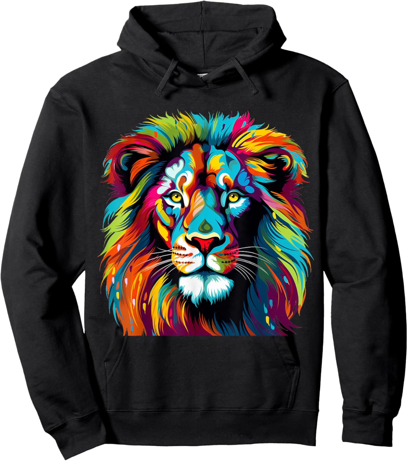 Cool Colorful Lion Portrait Graphic Hoodie - Hoodie | Black