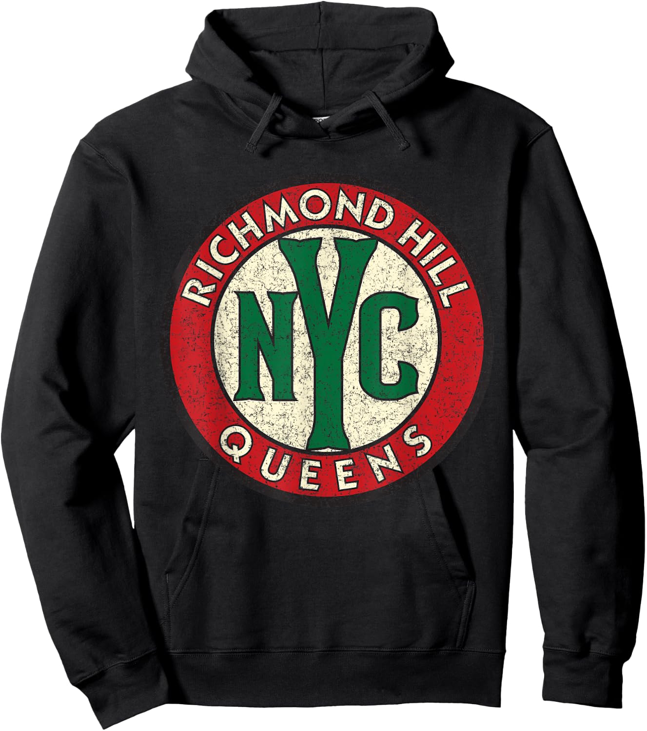 Richmond Hill Queens NYC Circle Sign Distressed Print Hoodie - Hoodie | Black