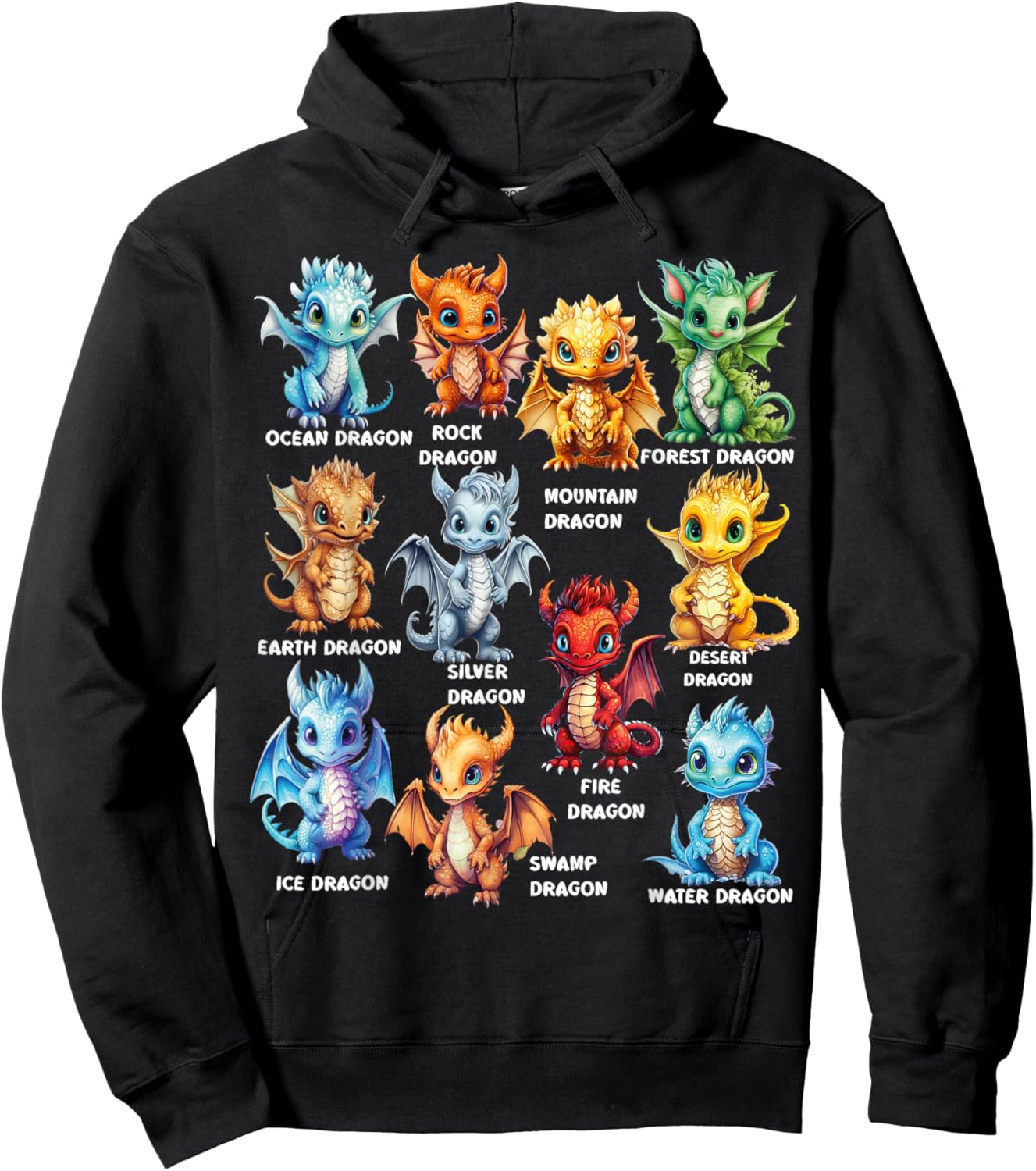 Types Of Dragons Cool Dragon Kids Toddler Boys Girls Hoodie - Hoodie | Black