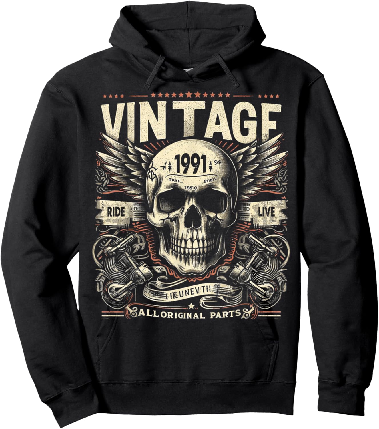 Vintage 1991 born in 1991 birthday skull biker motorcycle Hoodie - Hoodie | Black