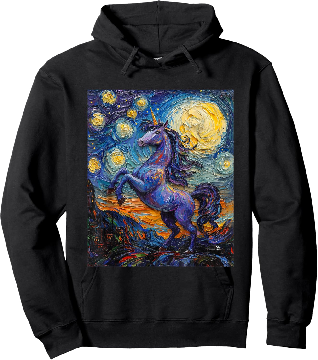 Cute Unicorn - Van Gogh Style - Starry Night Hoodie - Hoodie | Black