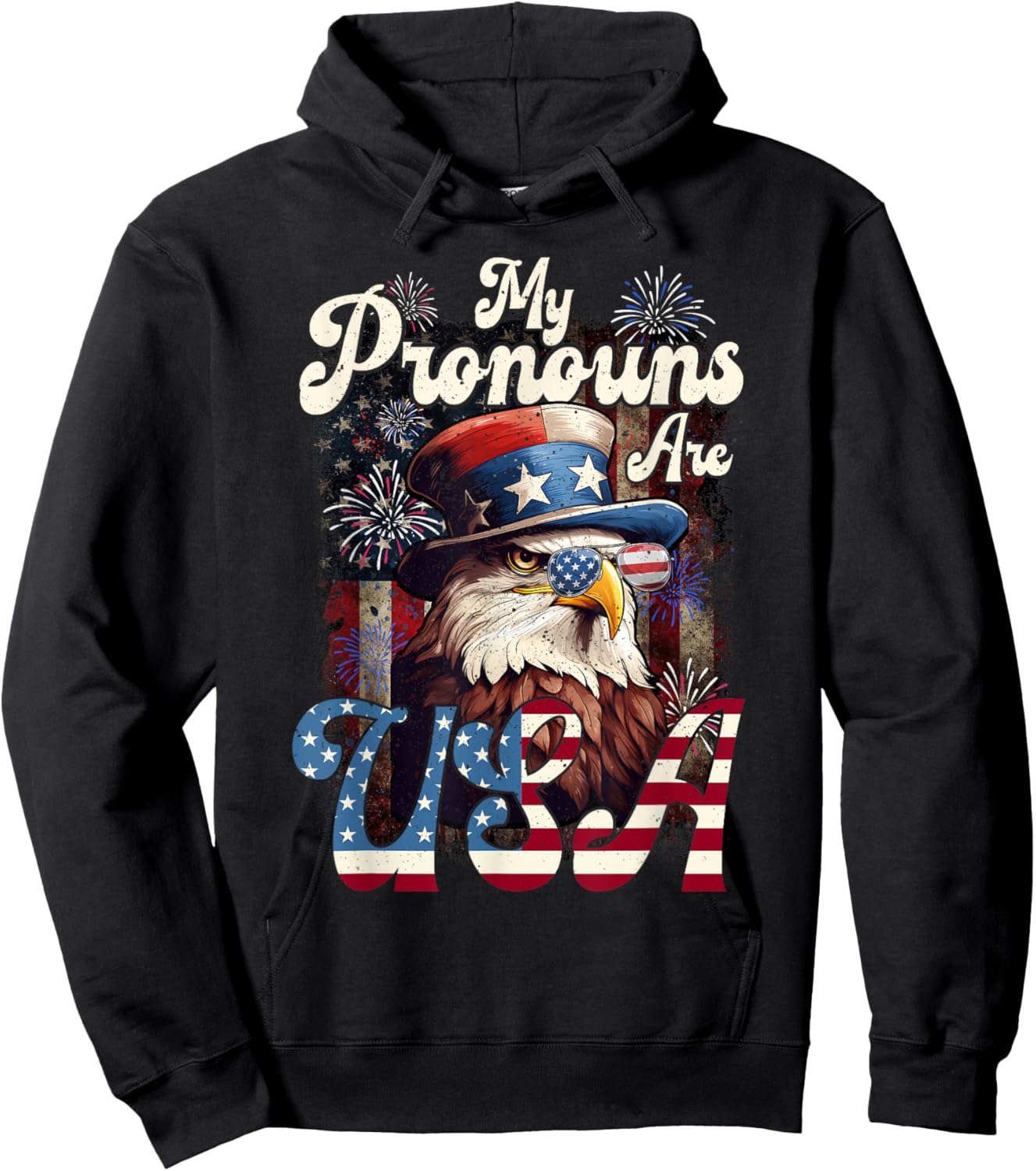 4th of July Eagle Pride - My Pronouns are USA for All Ages Hoodie - Hoodie | Black