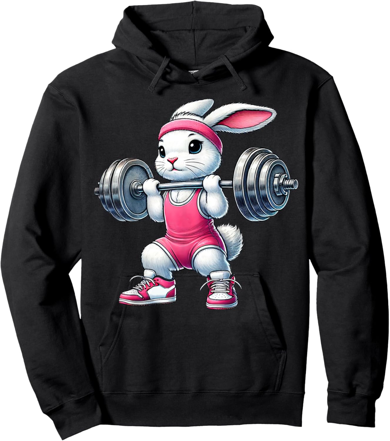 Easter Bunny Lifting Weight Gym Fitness Workout Training Hoodie - Hoodie | Black