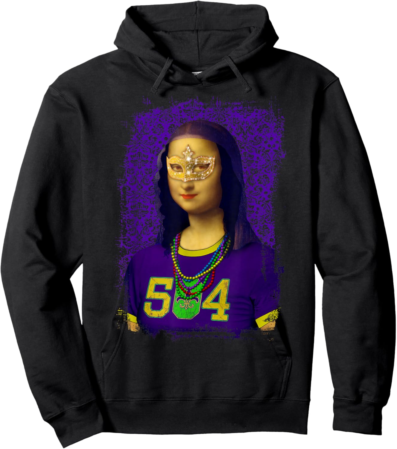 Funny 504 New Orleans Mardi Gras Mona Lisa Mashup Hoodie - Hoodie | Black