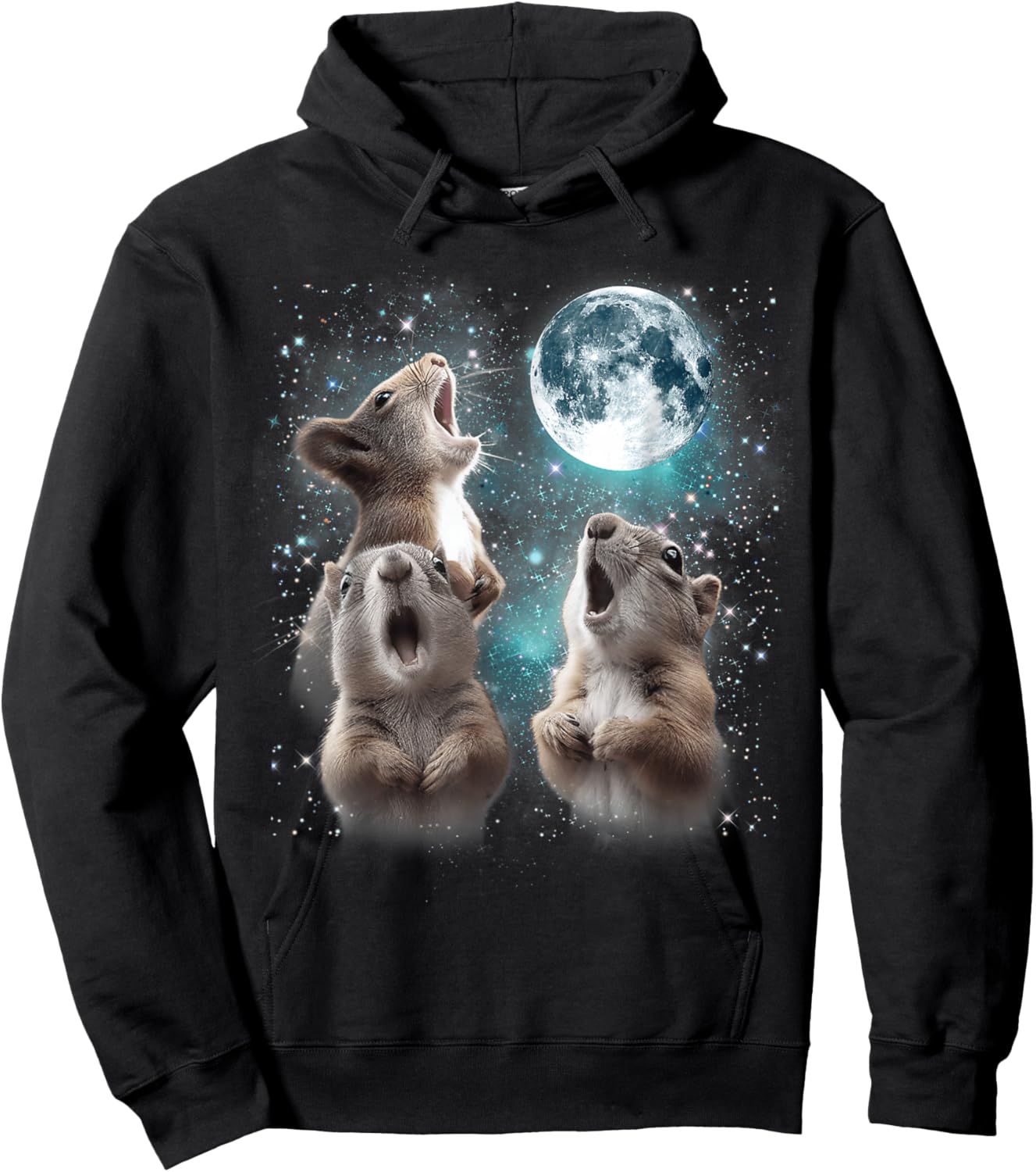 3 Squirrel Moon Howling Squirrel Head Funny Women Hoodie - Hoodie | Black