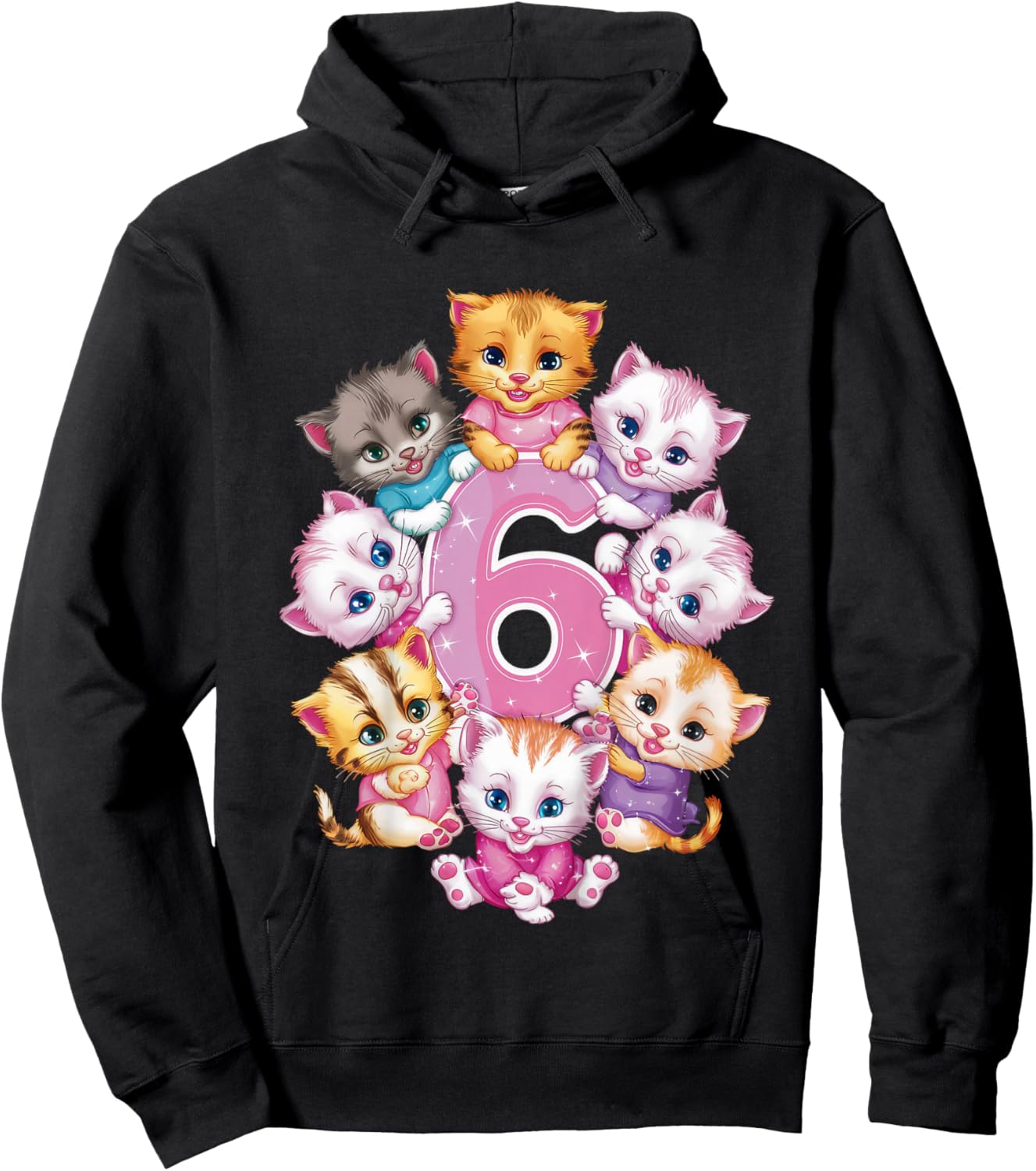 Anniversaire 6 ans avec chatons pour filles Hoodie - Hoodie | Black