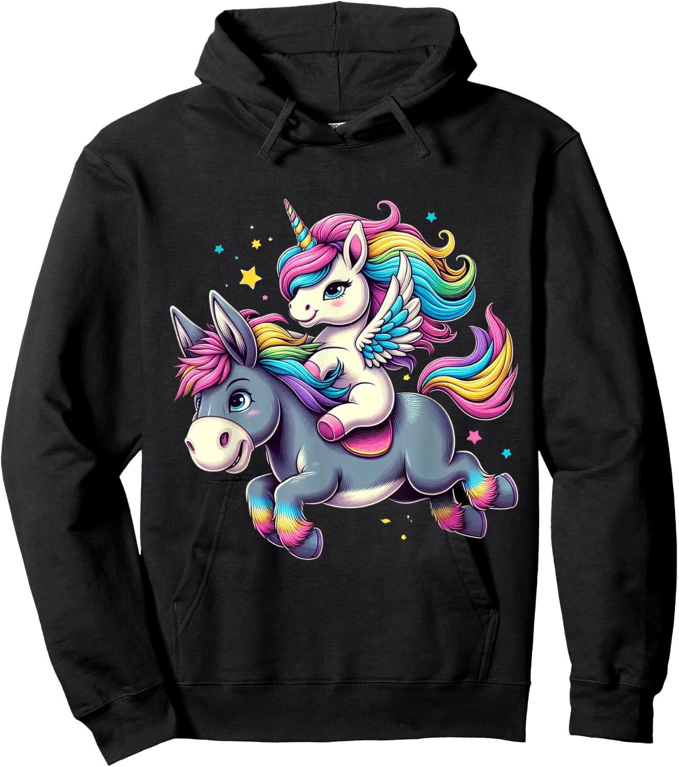 Unicorn Riding Donkey Boys Girls Men Women Kids Rainbow Hoodie - Hoodie | Black