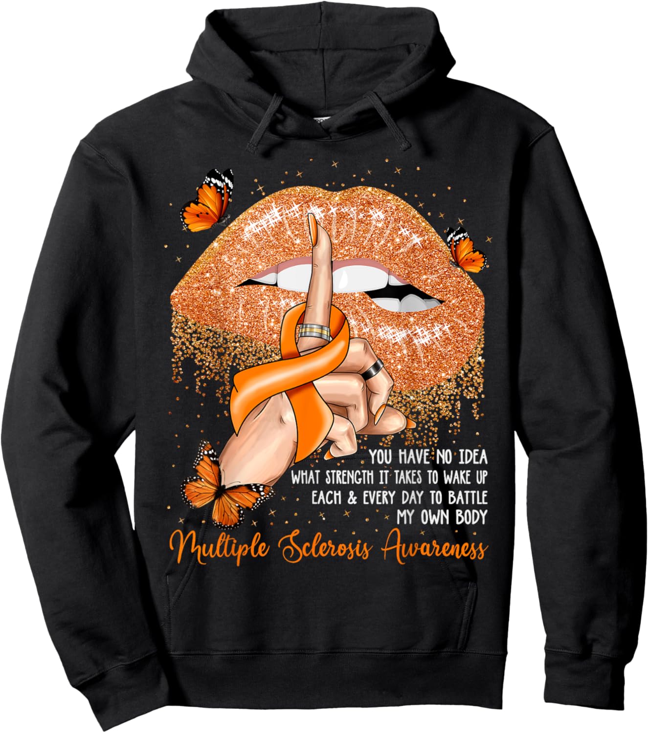 Dripping Lips Butterflies Multiple Sclerosis Awareness Hoodie - Hoodie | Black