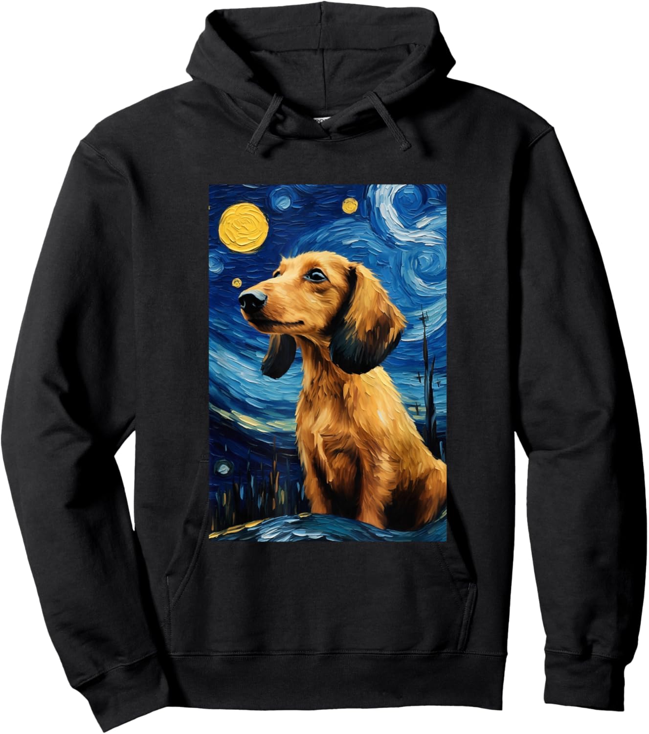 Cute Dachshund Dog Doggy - Van Gogh Style - Starry Night Hoodie - Hoodie | Black