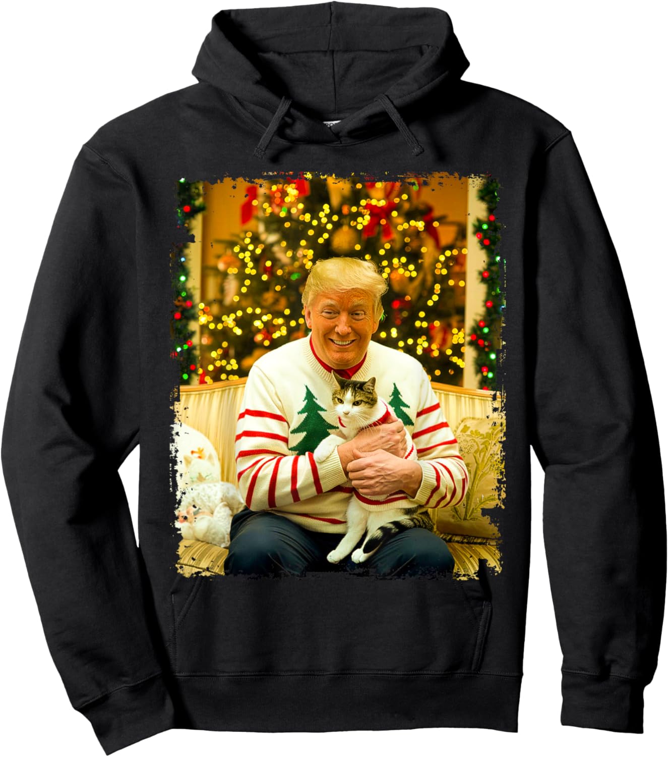 Funny Trump Christmas Sweater for Cat Lovers Xmas Pajamas Hoodie - Hoodie | Black