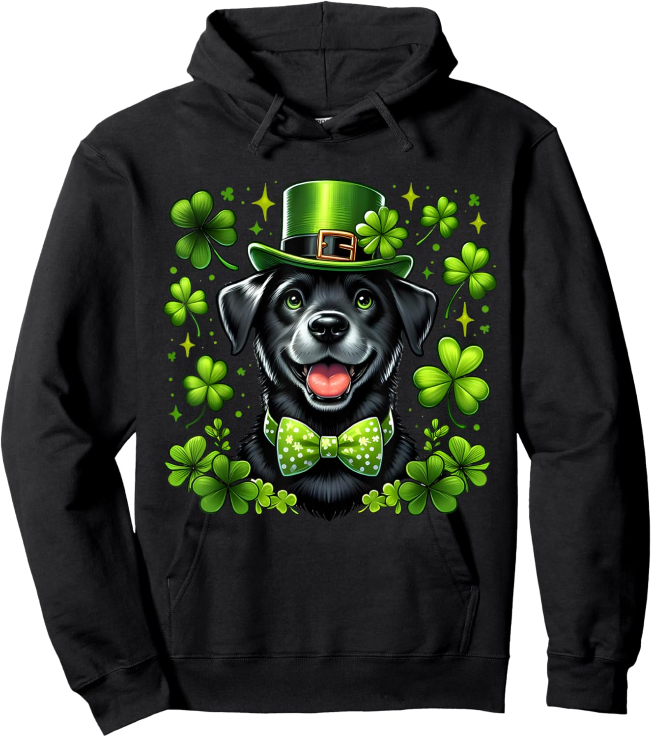 Happy St Patrick's Day Lab Black Labrador For Pet Dog Lover Women Kids Hoodie - Hoodie | Black