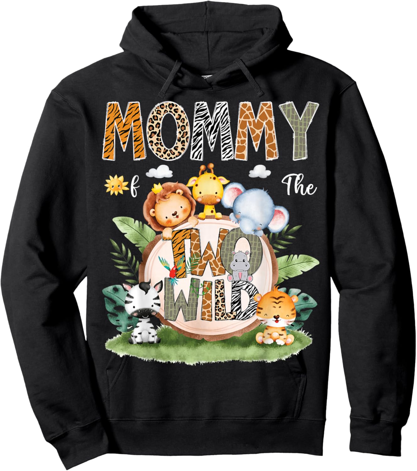 Mommy Of The Two Wild 2Nd Birthday Safari Animal Lover Hoodie - Hoodie | Black