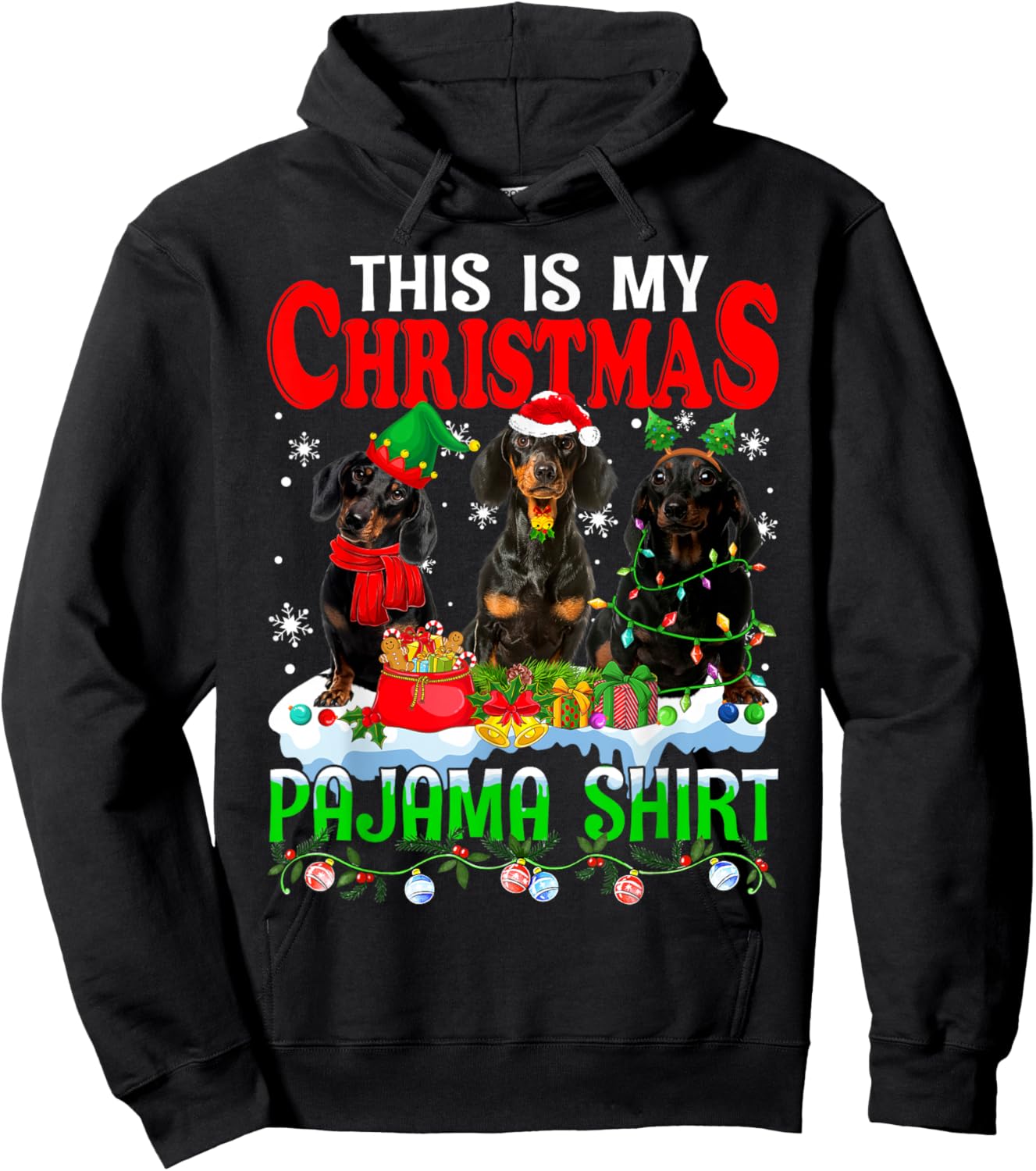 This Is My Christmas Pajama Funny Dachshund Dog Lover Hoodie - Hoodie | Black