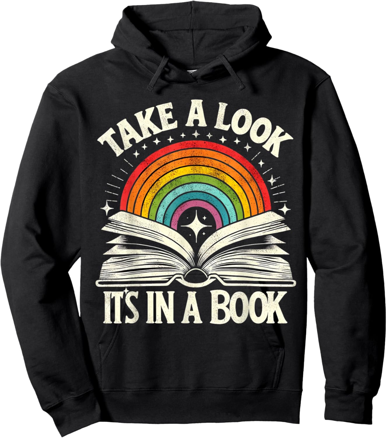 Take A Look A Book Vintage Reading Librarian rainbow Hoodie - Hoodie | Black